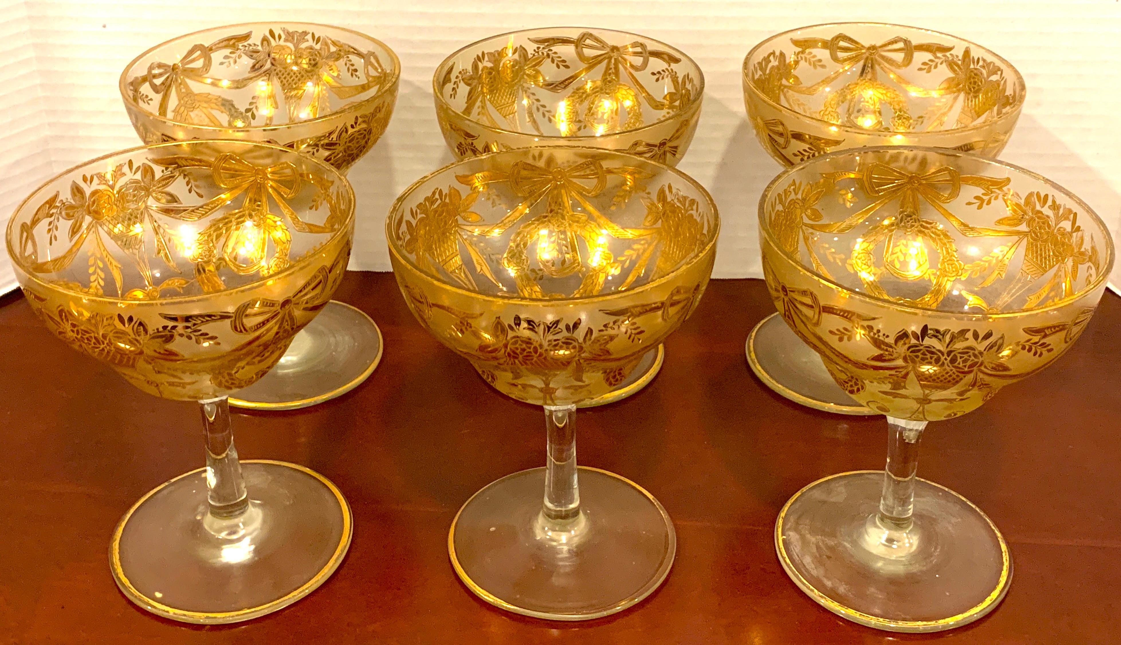 Set of Six Gilt Enameled Frosted Grand Coupes/ Dessert or Seafood For Sale 5