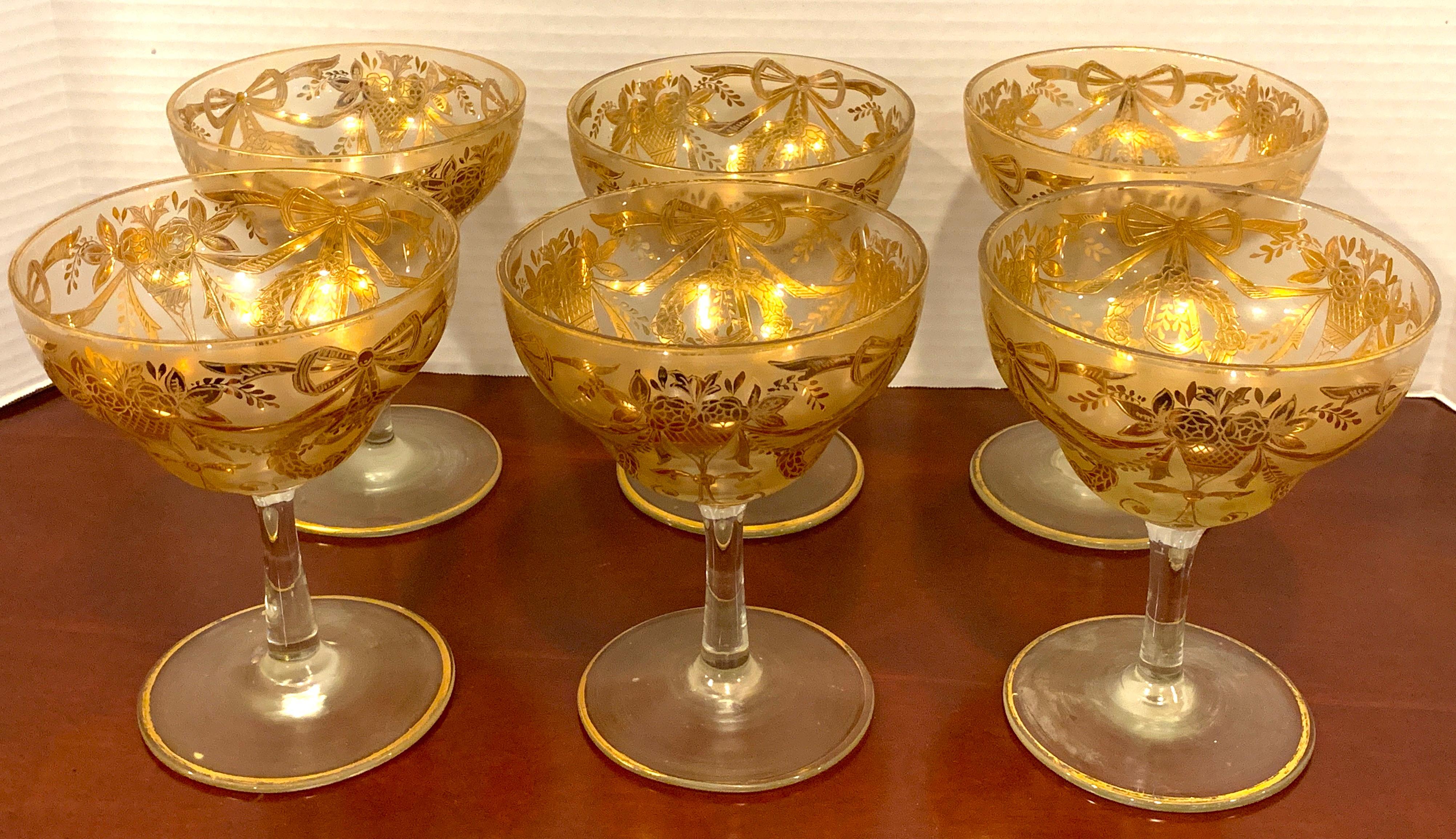 Neoclassical Set of Six Gilt Enameled Frosted Grand Coupes/ Dessert or Seafood For Sale