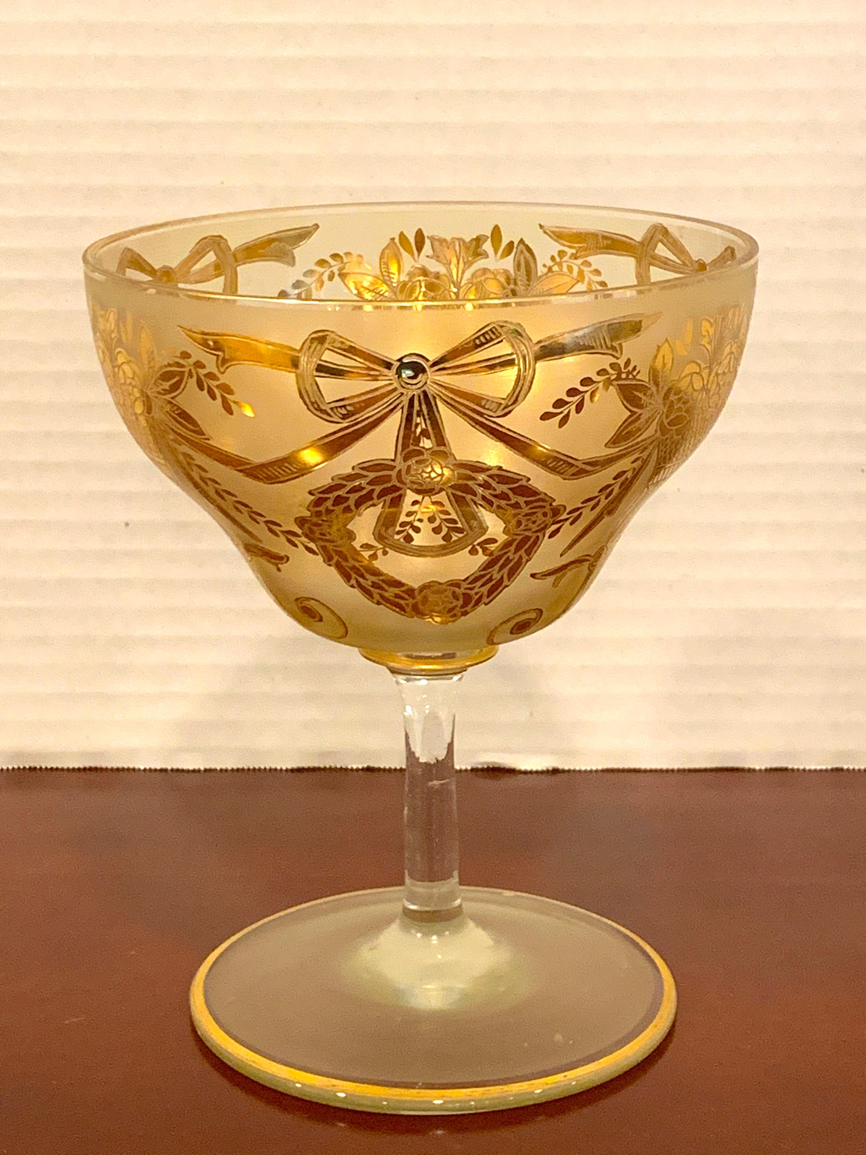 Set of Six Gilt Enameled Frosted Grand Coupes/ Dessert or Seafood In Good Condition For Sale In West Palm Beach, FL