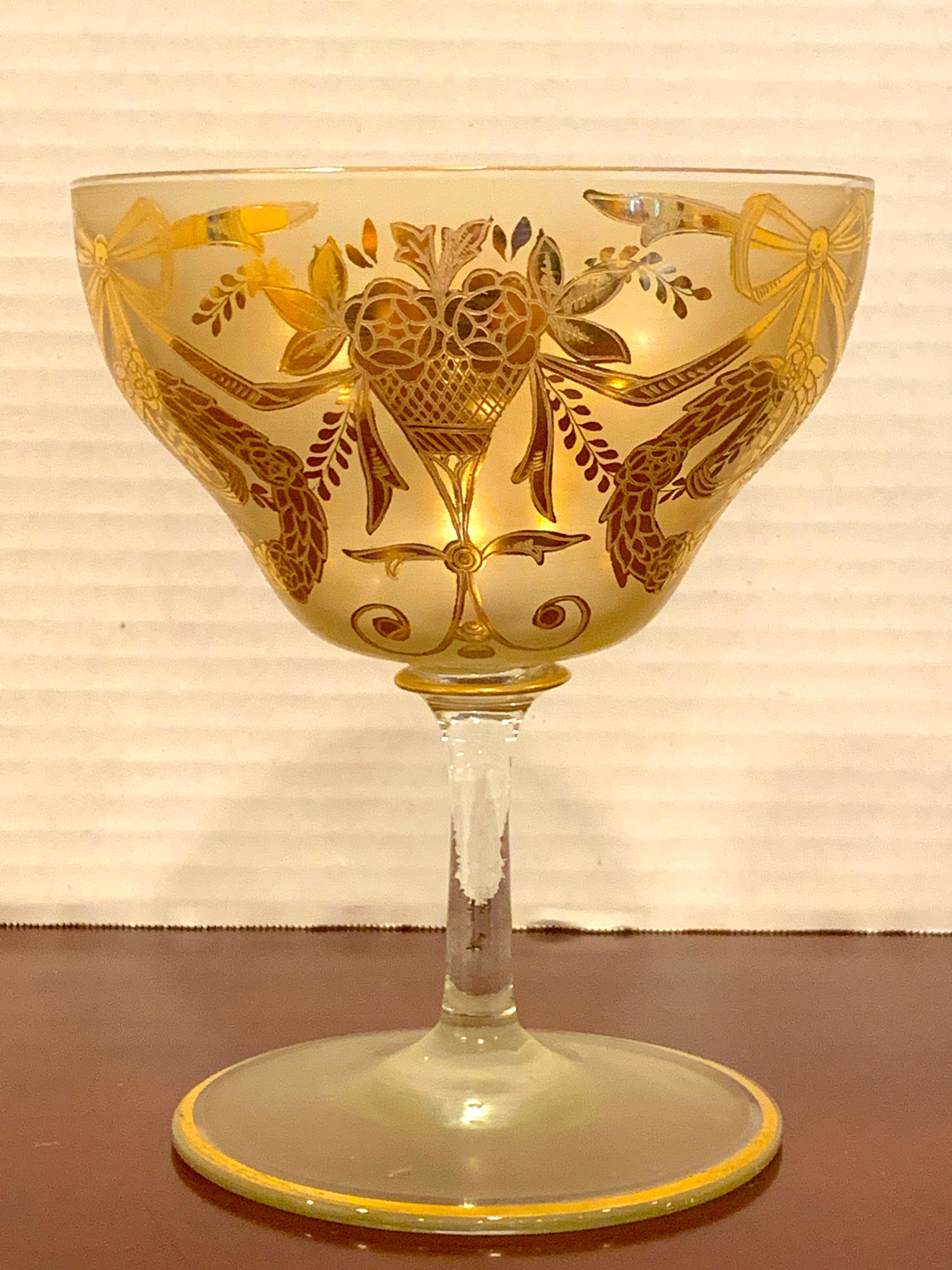 20th Century Set of Six Gilt Enameled Frosted Grand Coupes/ Dessert or Seafood For Sale