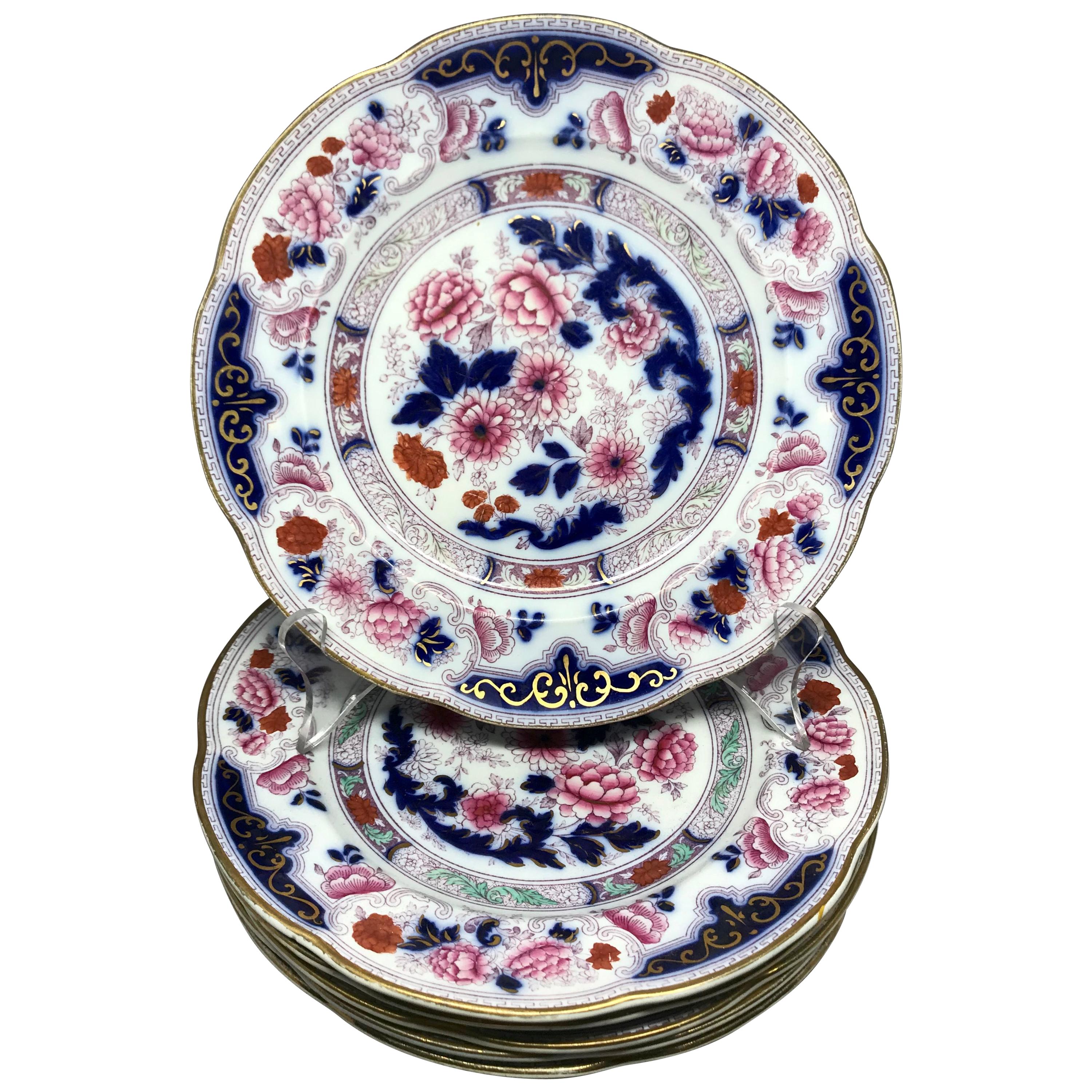 Set of Six Gilt Imari Plates