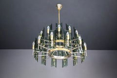 Set of Six Gino Paroldo Grande Chandeliers in Brass, Italy 1950