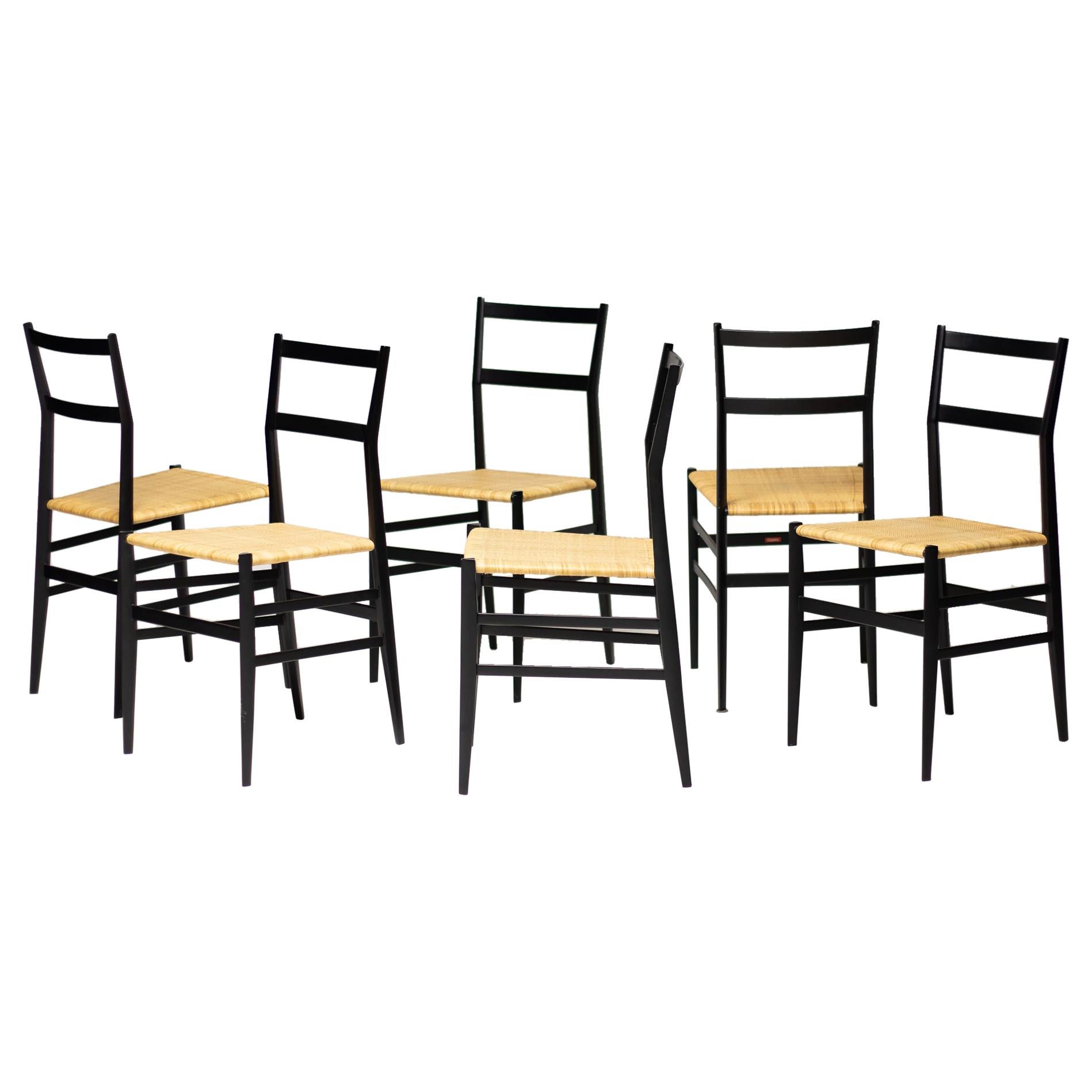 Set of Six Gio Ponti 699 Superleggera Chairs by Cassina