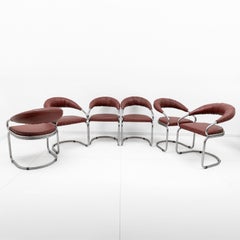 Set of Six Giotto Stoppino Modern Metal Chrome Dining Chairs for Kartell, 1970s