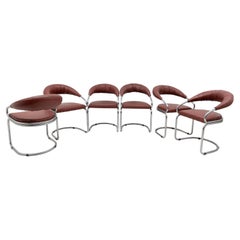 Set of Six Giotto Stoppino Modern Metal Chrome Dining Chairs for Kartell, 1970s