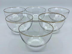 Set of Six Glass Bowls with Gilt Rim