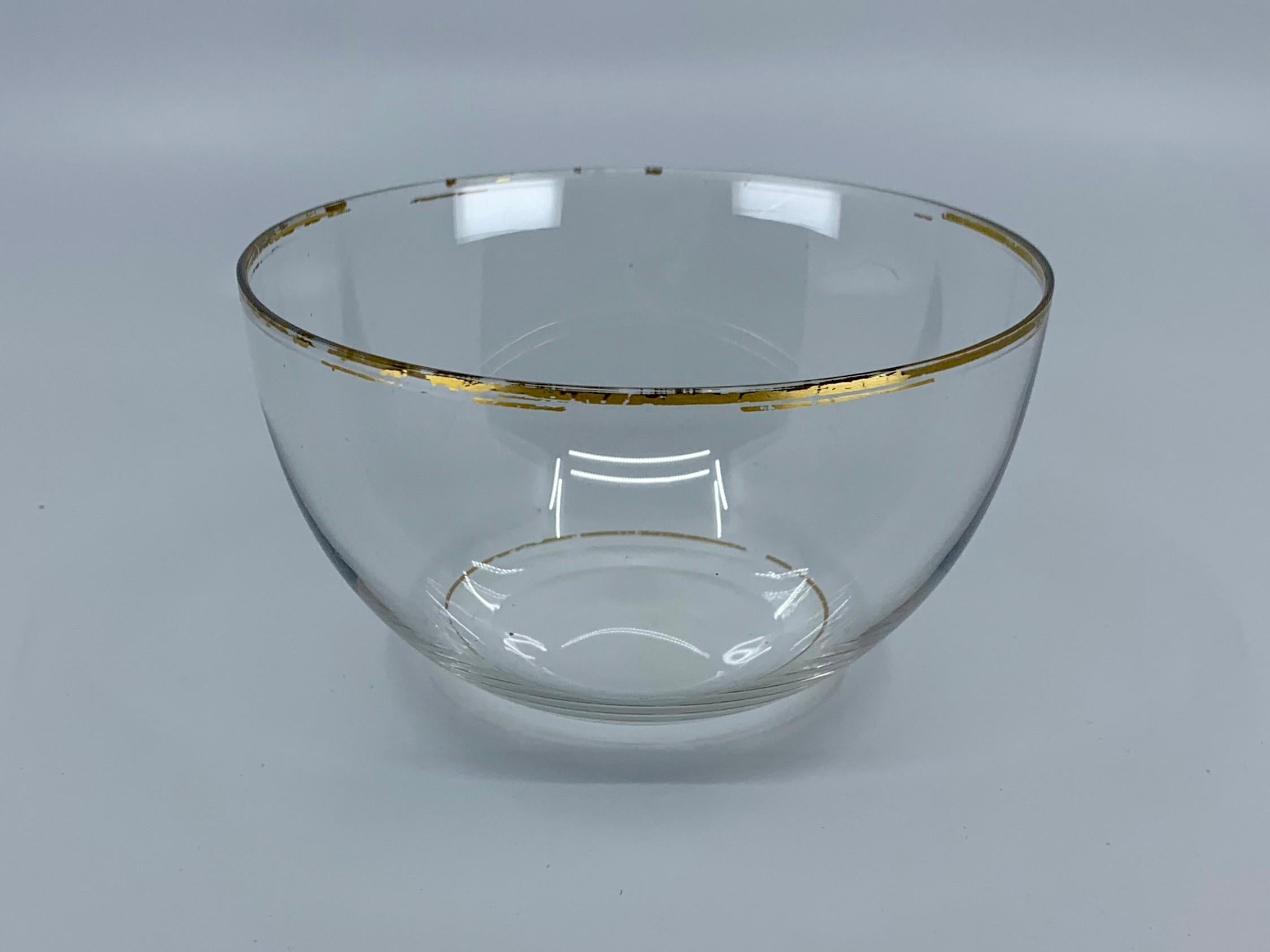 Art Deco Set of Six Glass Bowls with Gilt Rim For Sale