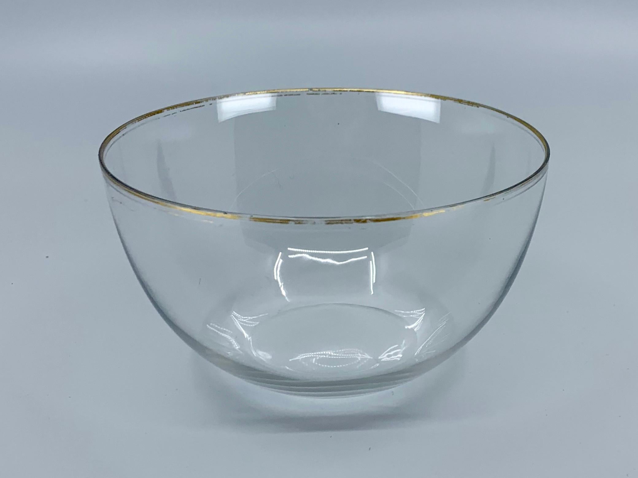 French Set of Six Glass Bowls with Gilt Rim For Sale