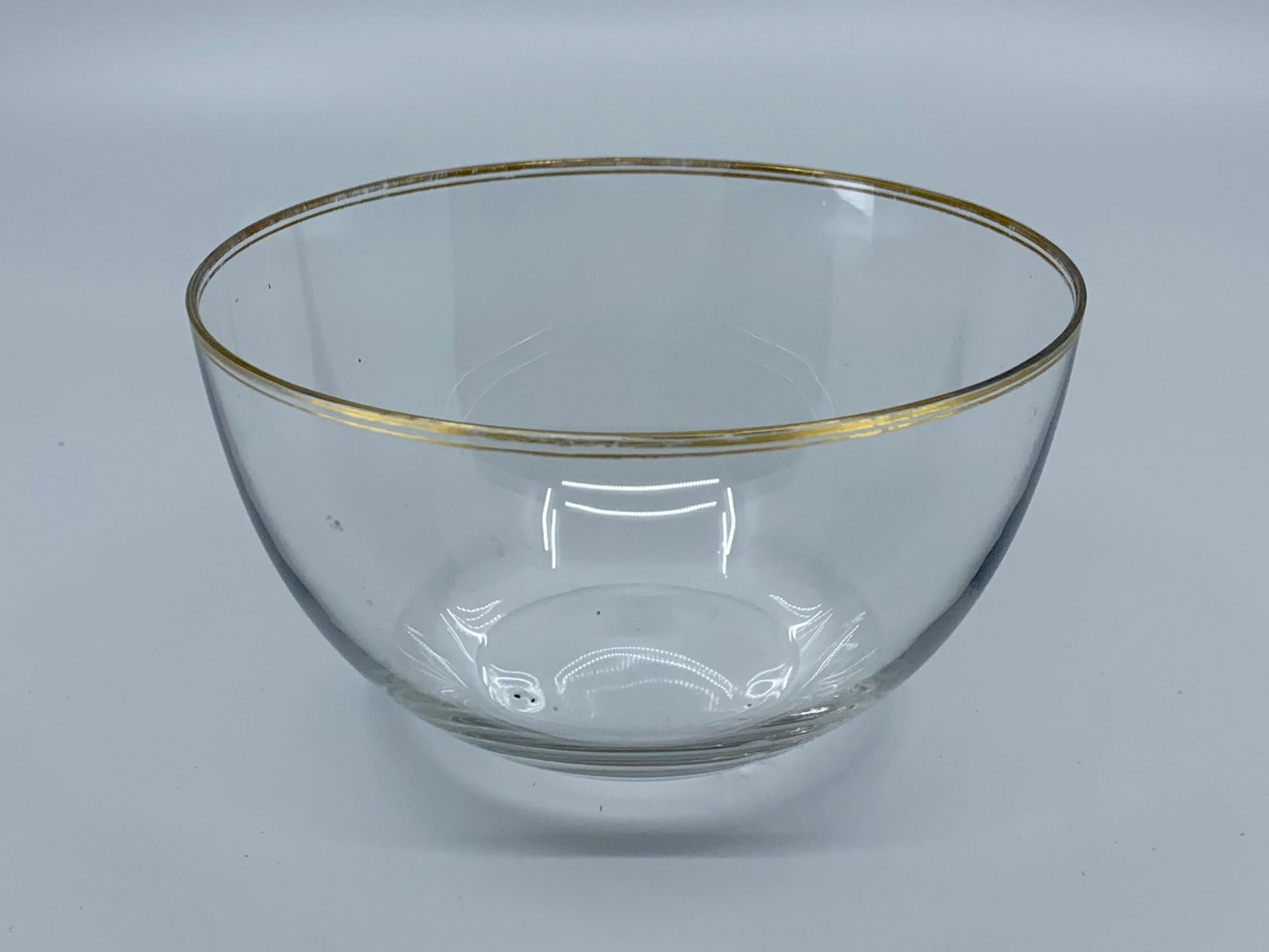 20th Century Set of Six Glass Bowls with Gilt Rim For Sale
