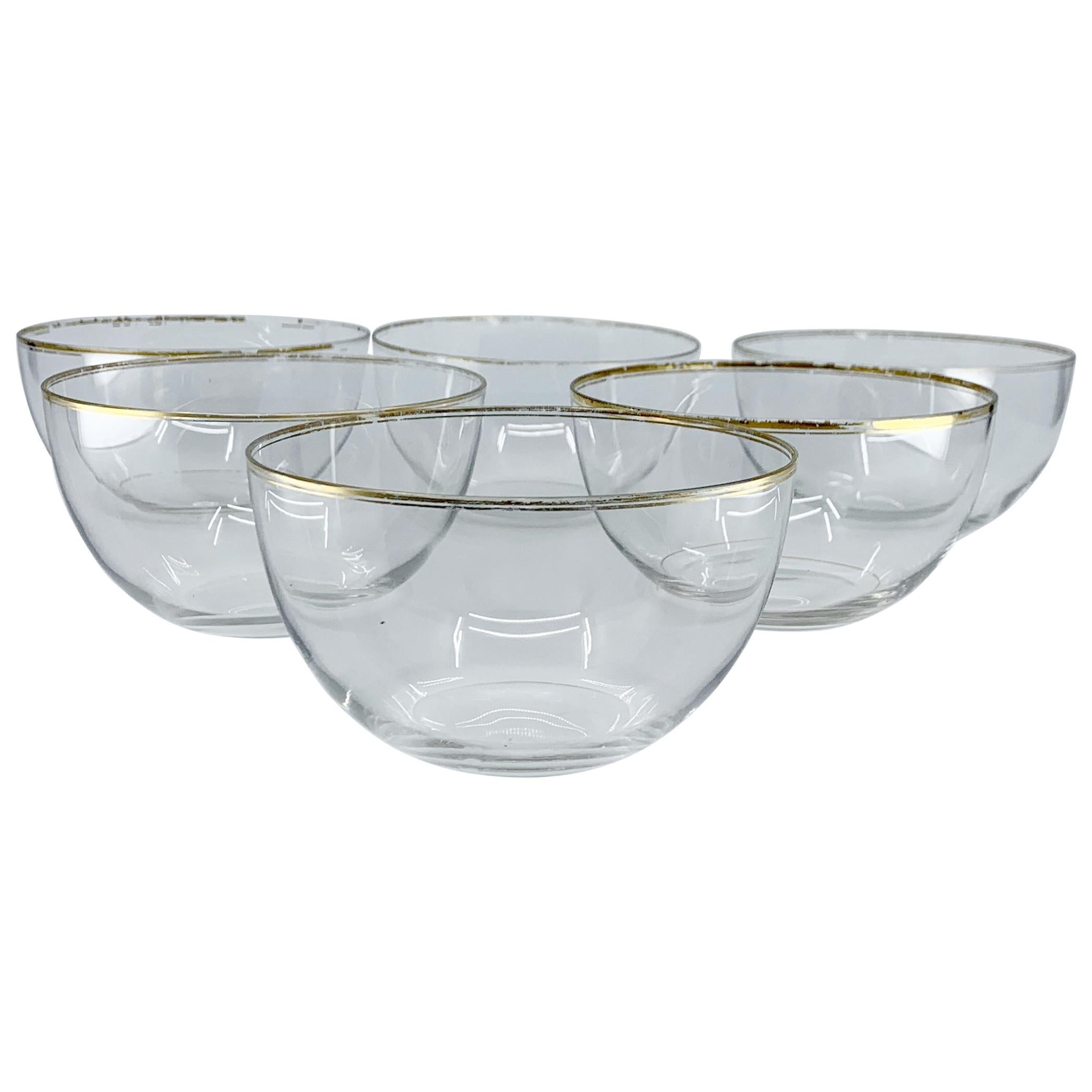 Set of Six Glass Bowls with Gilt Rim For Sale