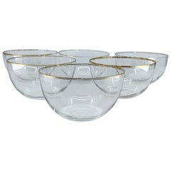 Set of Six Glass Bowls with Gilt Rim