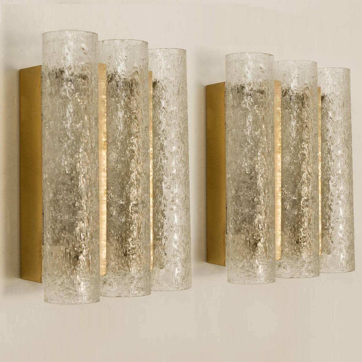 20th Century Set of Six Glass Brass Light Fixtures by Doria, Germany, 1960s For Sale