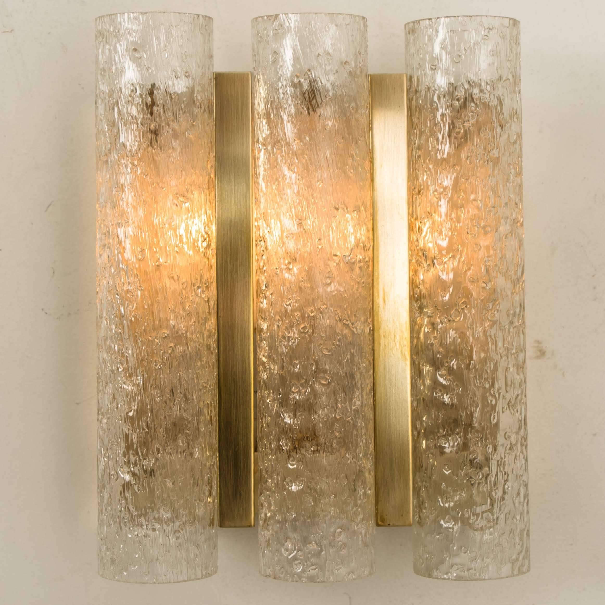 Steel Set of Six Glass Brass Light Fixtures by Doria, Germany, 1960s For Sale