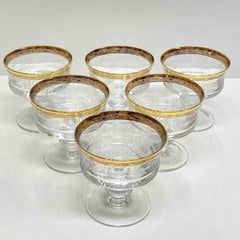 Set of Six Glass Champagne Goblets with 24k Gold Rim, Moser Glass Carlsbad