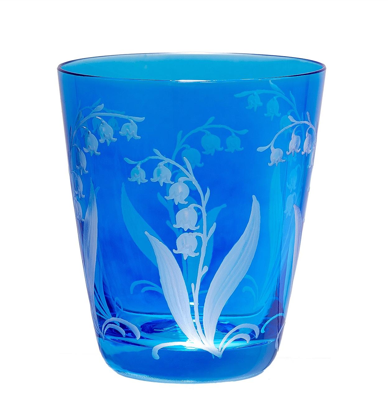 Set of 6 hand blown tumblers in blue crystal with a country style lily of the valley decor all around. A matching carafe can be ordered in addition. Can be ordered in different colors. Not recommend for dishwasher use
About Sofina crystal:
This hand