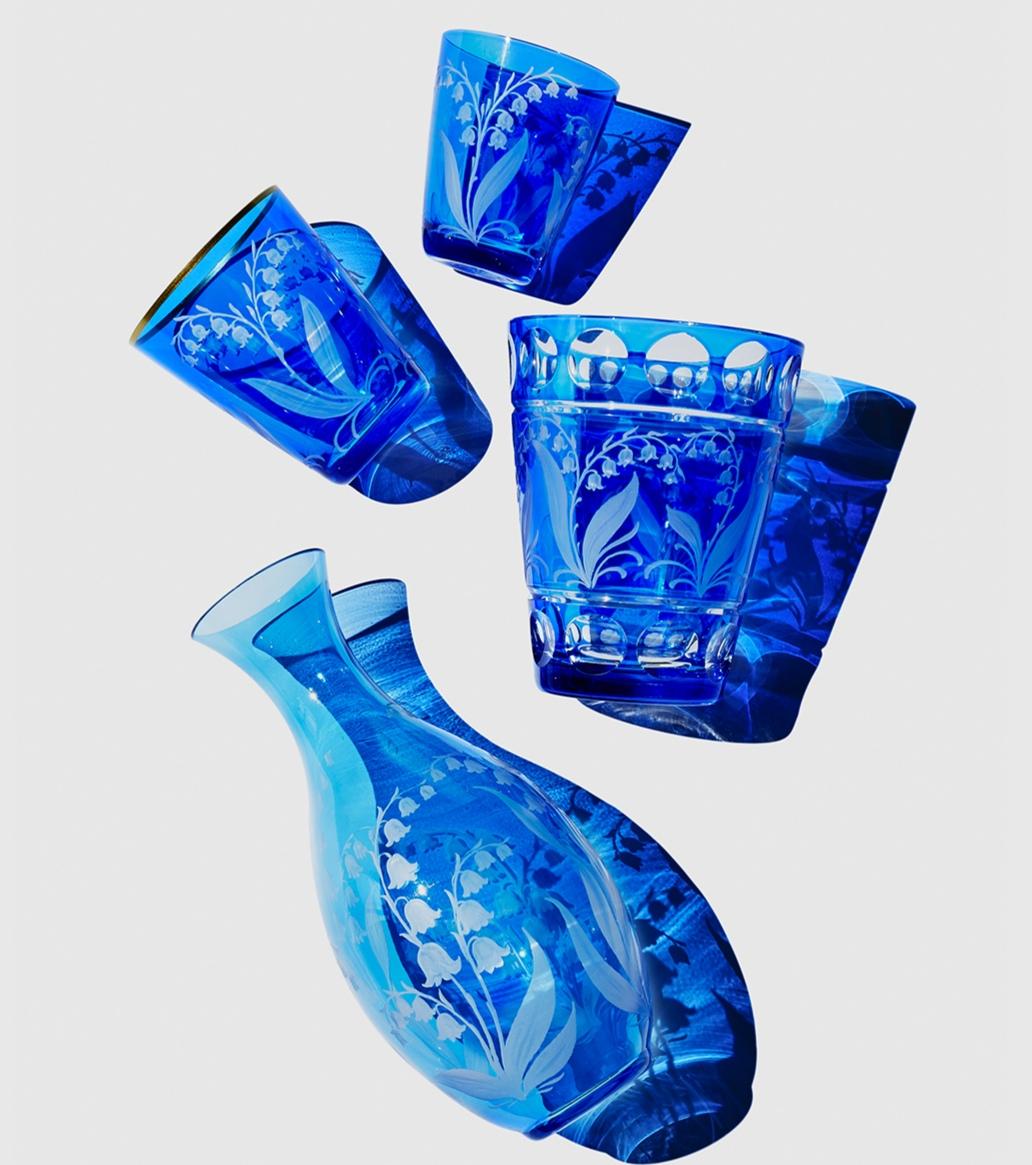 Sechser-Set Glasbecher im Landhausstil Blaues Kristall Sofina Boutique Kitzbühel (Deutsch) im Angebot