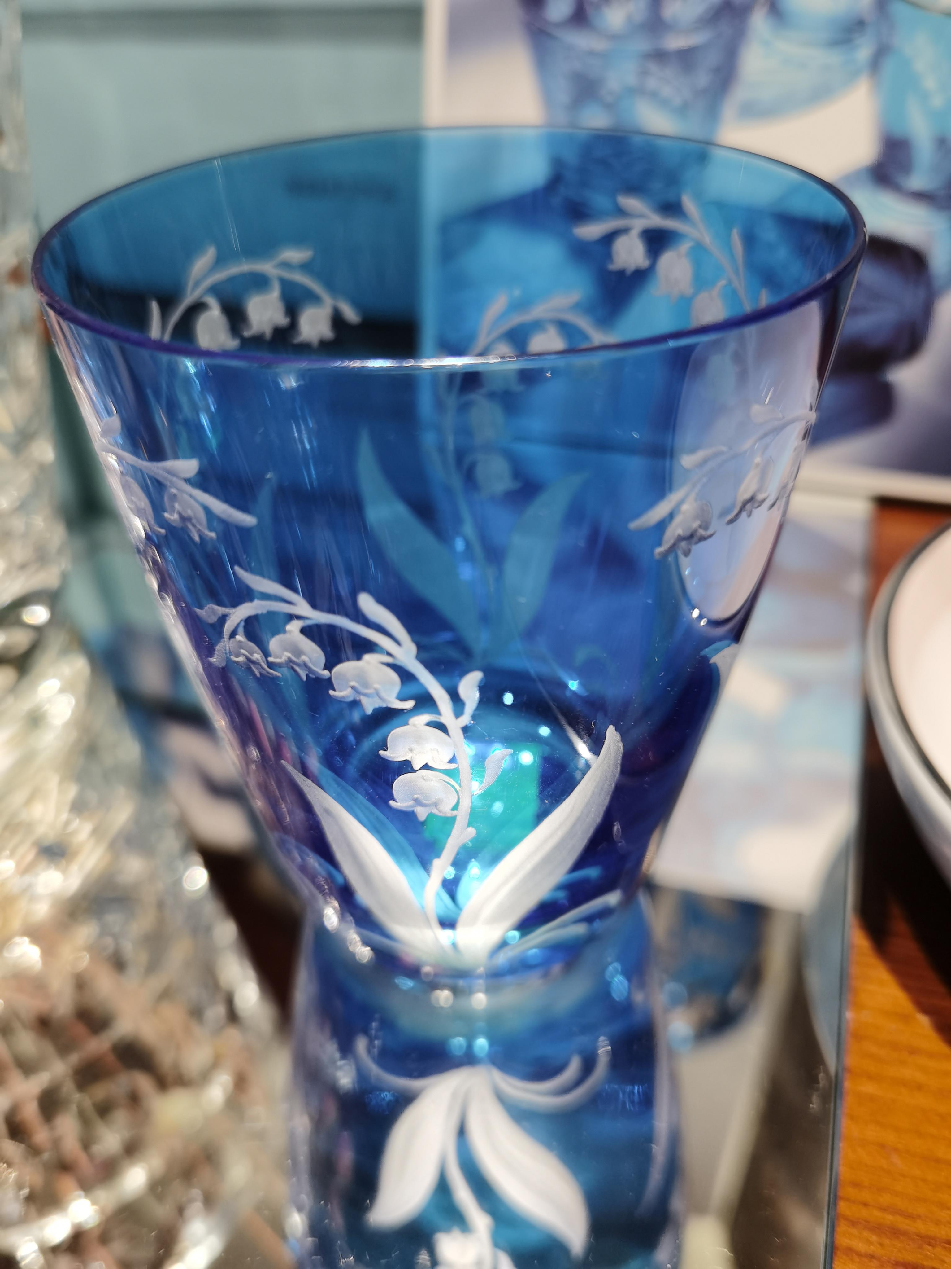 Set of Six Glass Country Style Tumbler Blue Crystal Sofina Boutique Kitzbuehel In New Condition For Sale In Kitzbuhel, AT