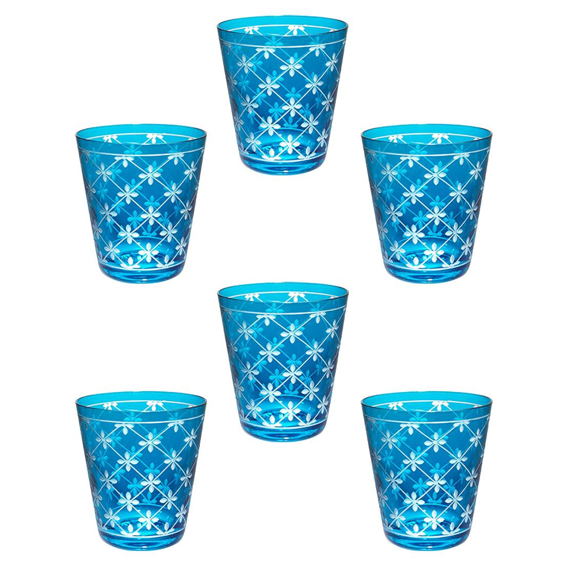  Country Style Set of Six Tumbler Blue Crystal Sofina Boutique Kitzbuehel For Sale