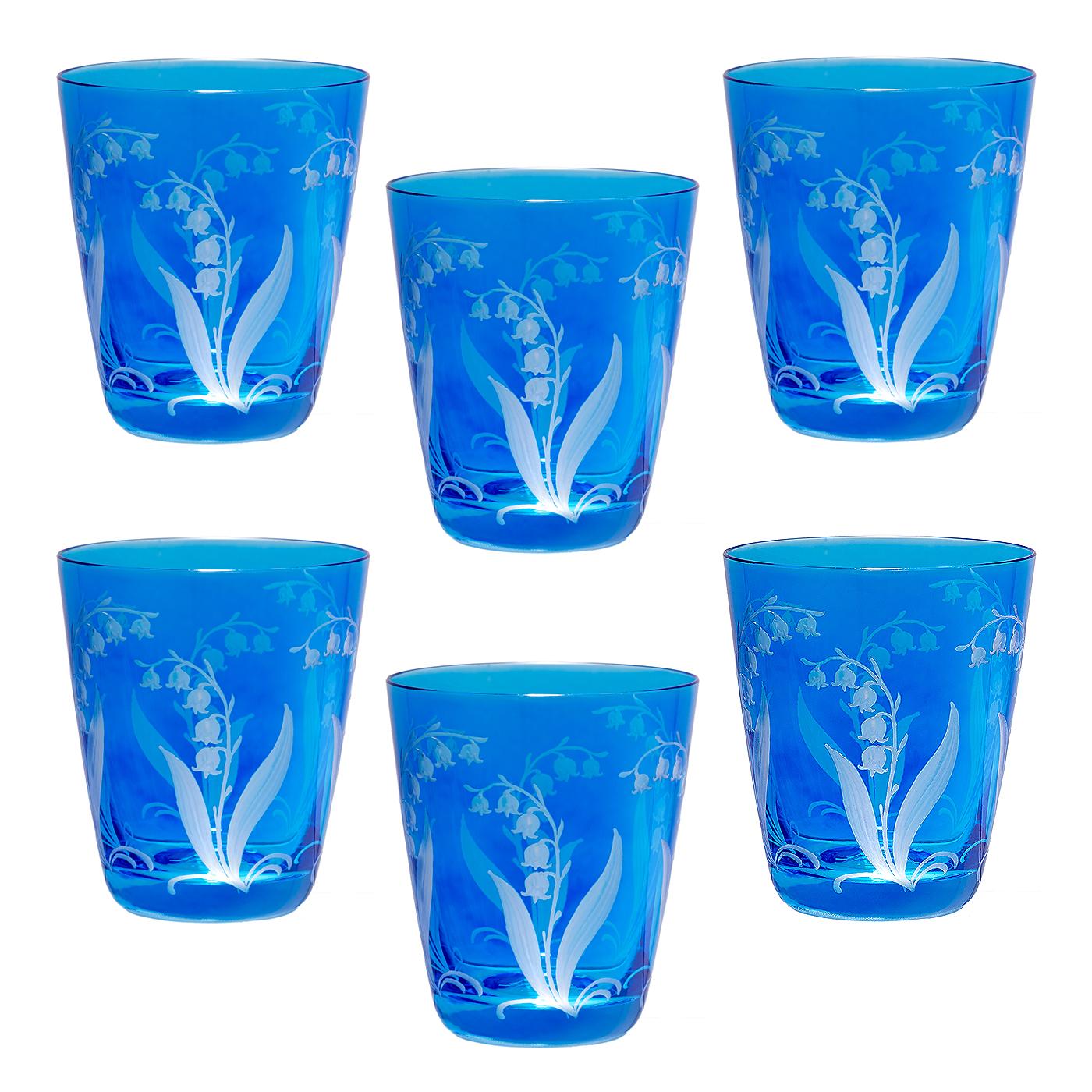 Fait main Lot de six gobelets en verre de style campagnard cristal vert Sofina Boutique Kitzbuehel en vente