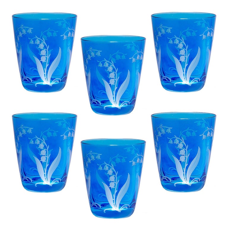 Set of Six Glass Country Style Tumbler Green Crystal Sofina Boutique Kitzbuehel In New Condition For Sale In Kitzbuhel, AT