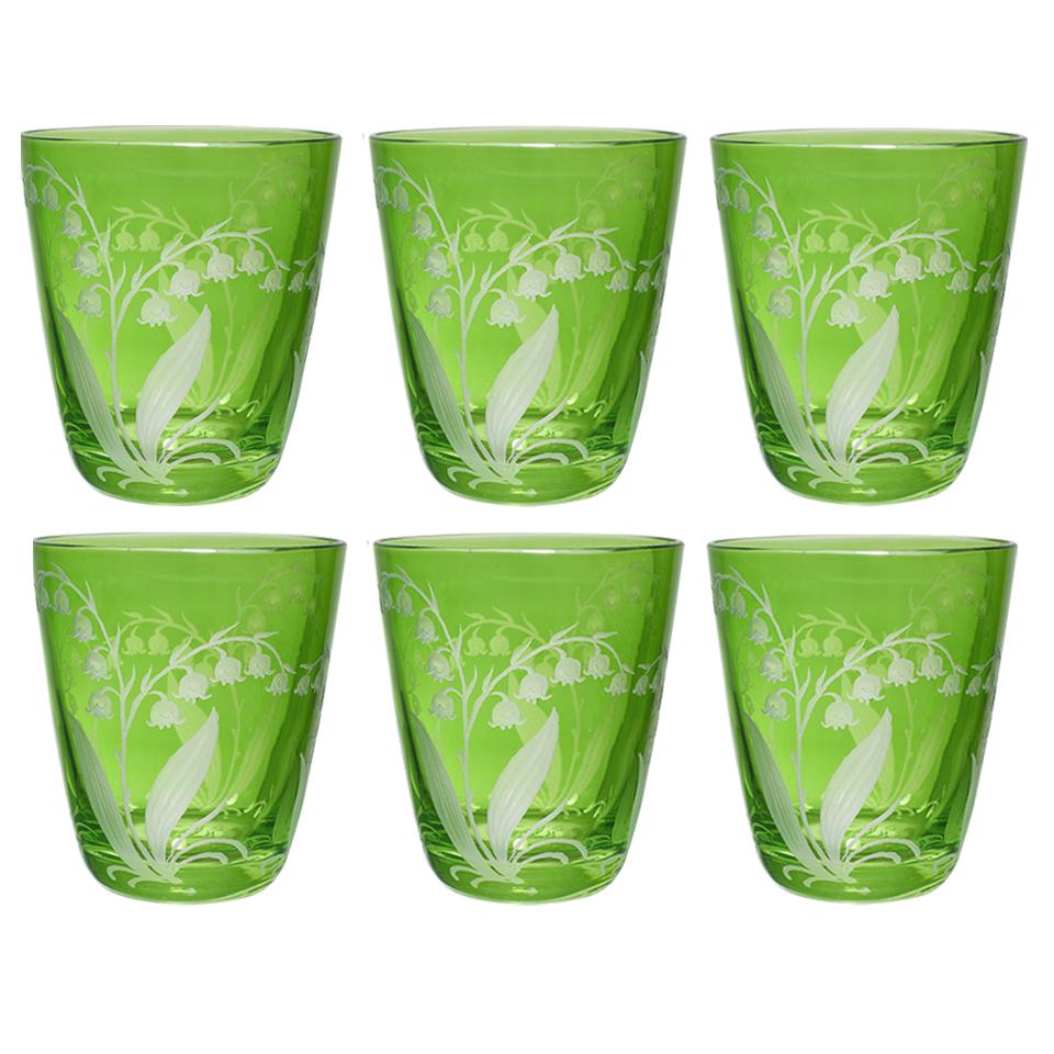 Set of Six Glass Country Style Tumbler Green Crystal Sofina Boutique Kitzbuehel