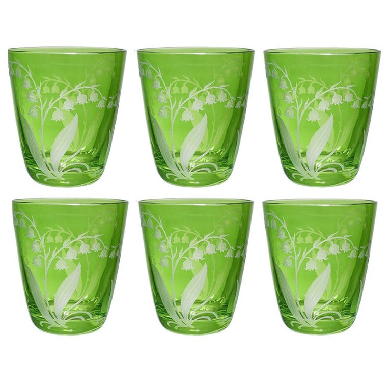 Set of Six Glass Country Style Tumbler Green Crystal Sofina Boutique Kitzbuehel For Sale