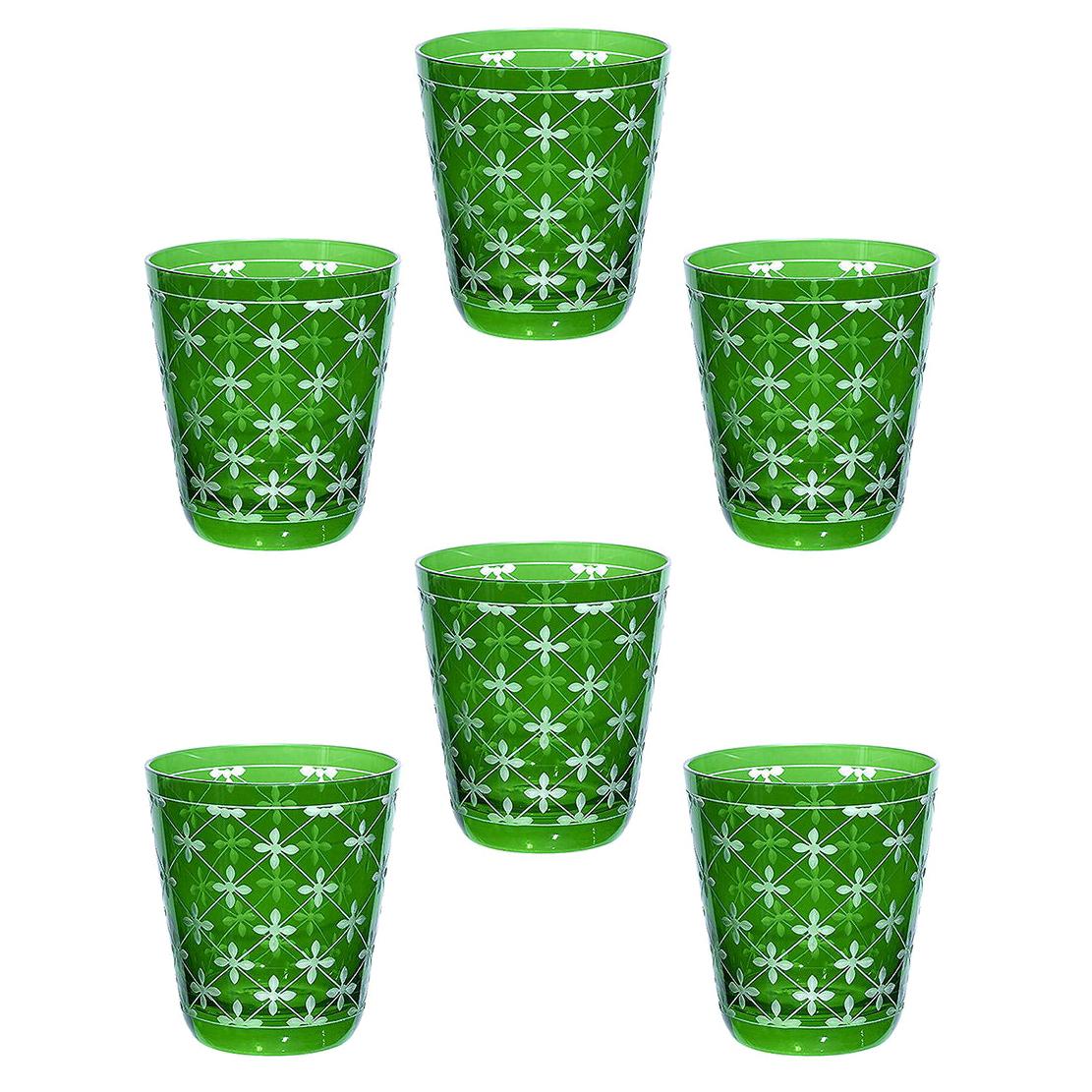 Set of Six  Country Style Glas Tumbler Green Crystal Sofina Boutique Kitzbuehel