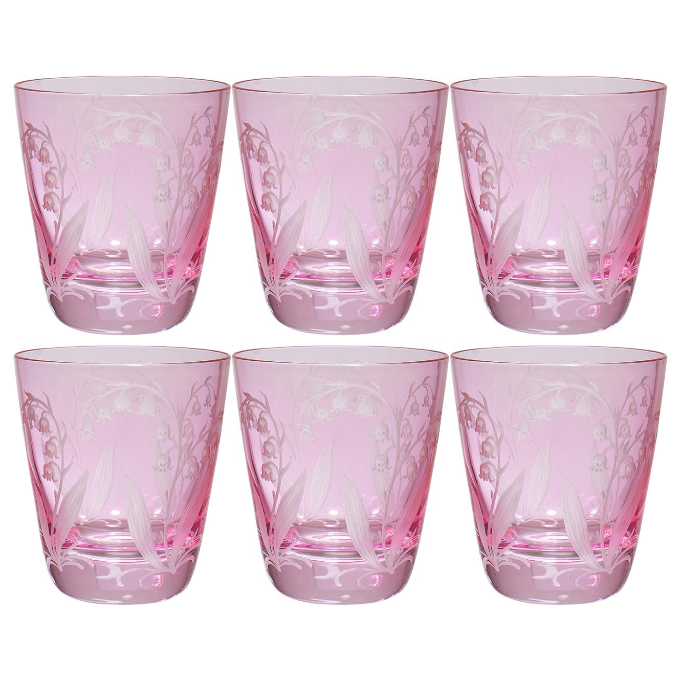 Set of Six Glass Country Style Tumbler Pink Crystal Sofina Boutique Kitzbuehel