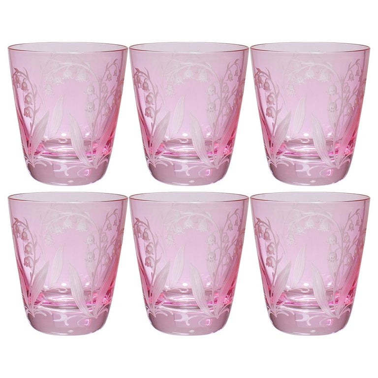 Set of Six Glass Country Style Tumbler Pink Crystal Sofina Boutique Kitzbuehel For Sale
