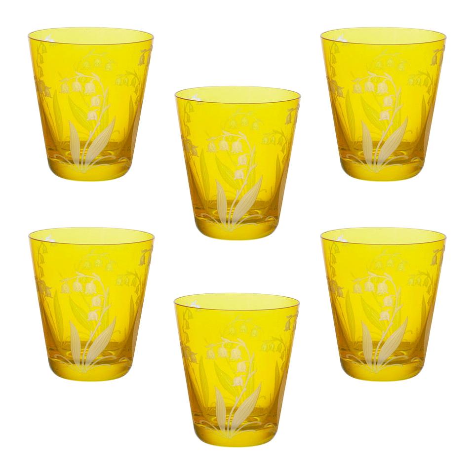 Set of Six Glass Country Style Tumbler Yellow Crystal Sofina Boutique Kitzbuehel For Sale