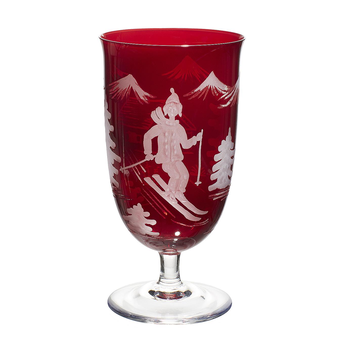Ensemble de six verres à vin décoré de skieurs rouges de style campagnard Sofina Boutique Kitzbuehel en vente 4