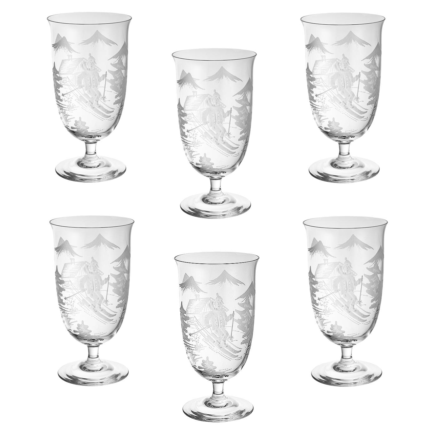 Country Style Set of Six Wine Glasses Red Skier Decor Sofina Boutique Kitzbuehel For Sale 6