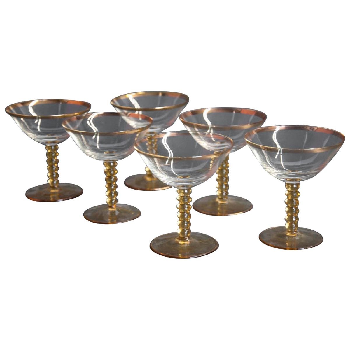 Magnificent Amber Glass 1960 Midcentury Glass Water, Wine Set of Six