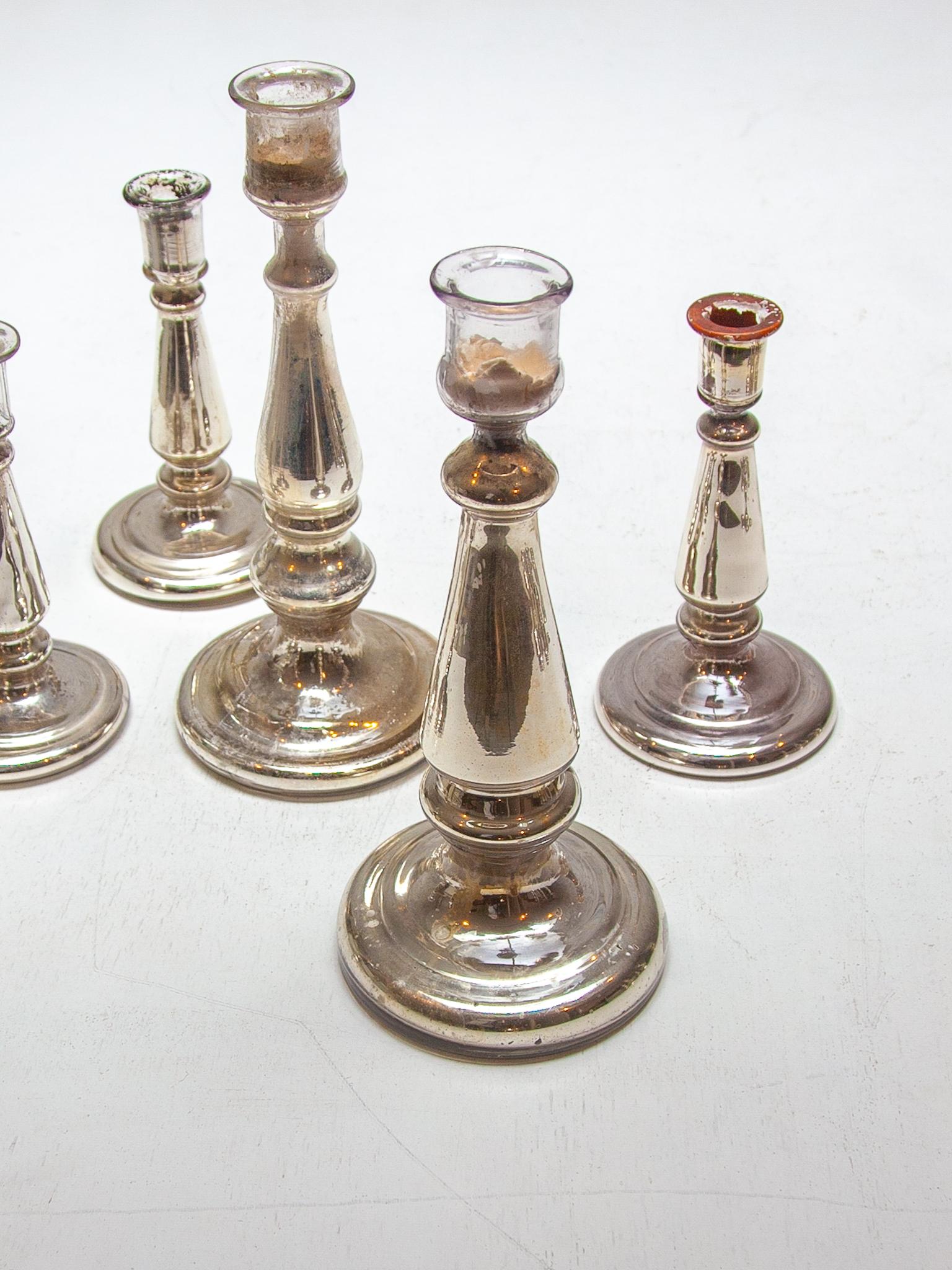 Set di sei candelieri in vetro e argento Farmer, Belgio in vendita 3
