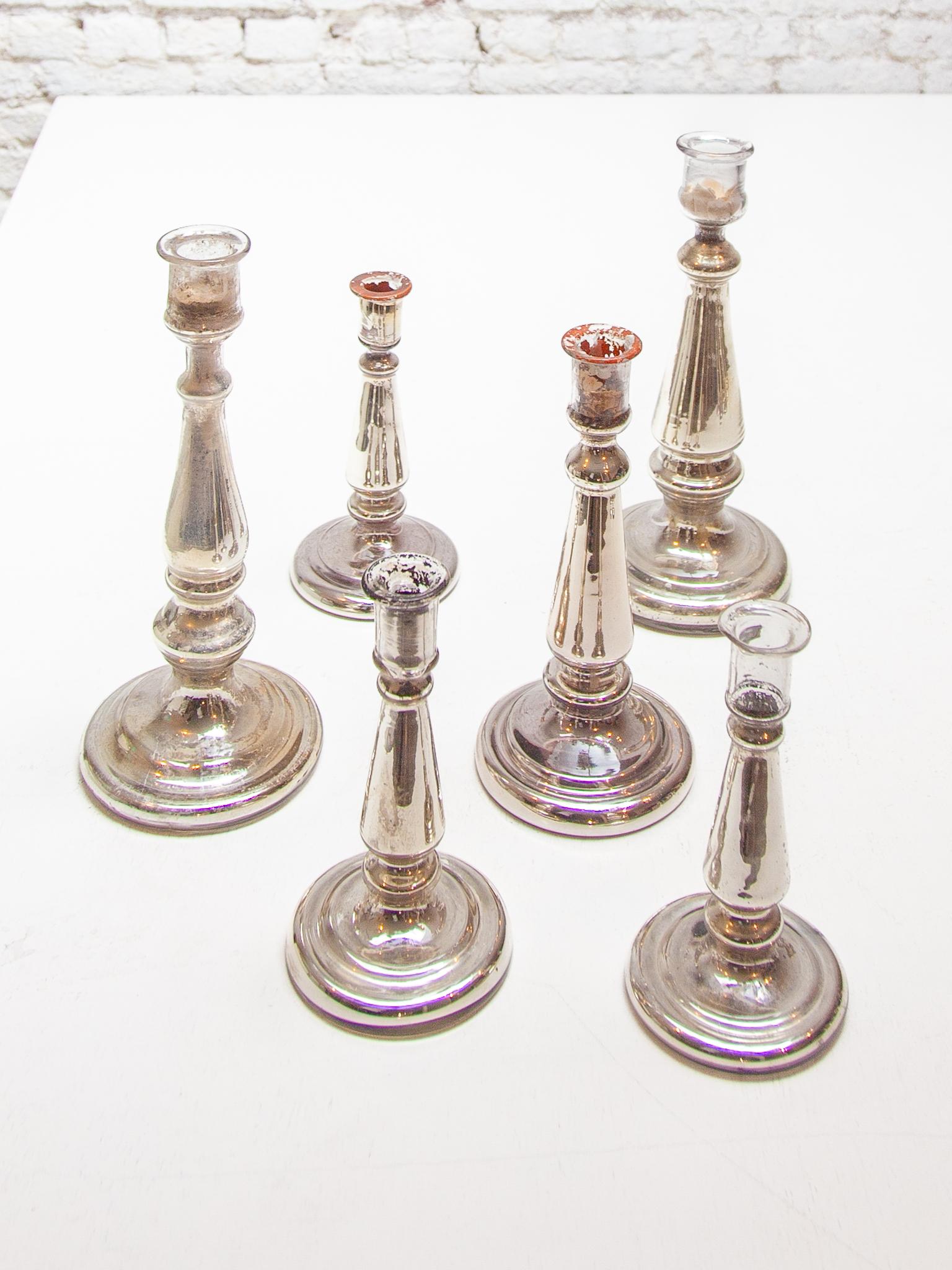 Belle Époque Set di sei candelieri in vetro e argento Farmer, Belgio in vendita
