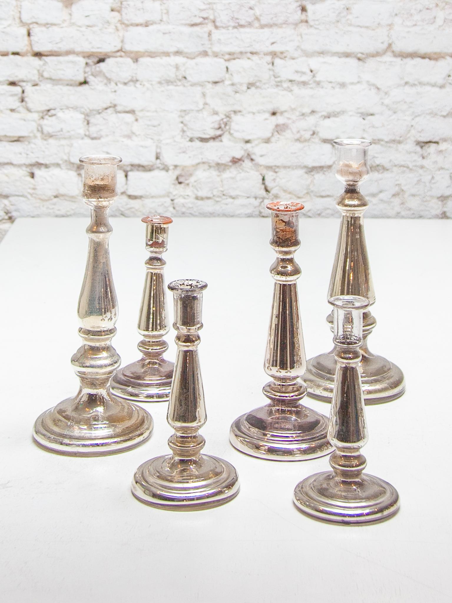 Belga Set di sei candelieri in vetro e argento Farmer, Belgio in vendita