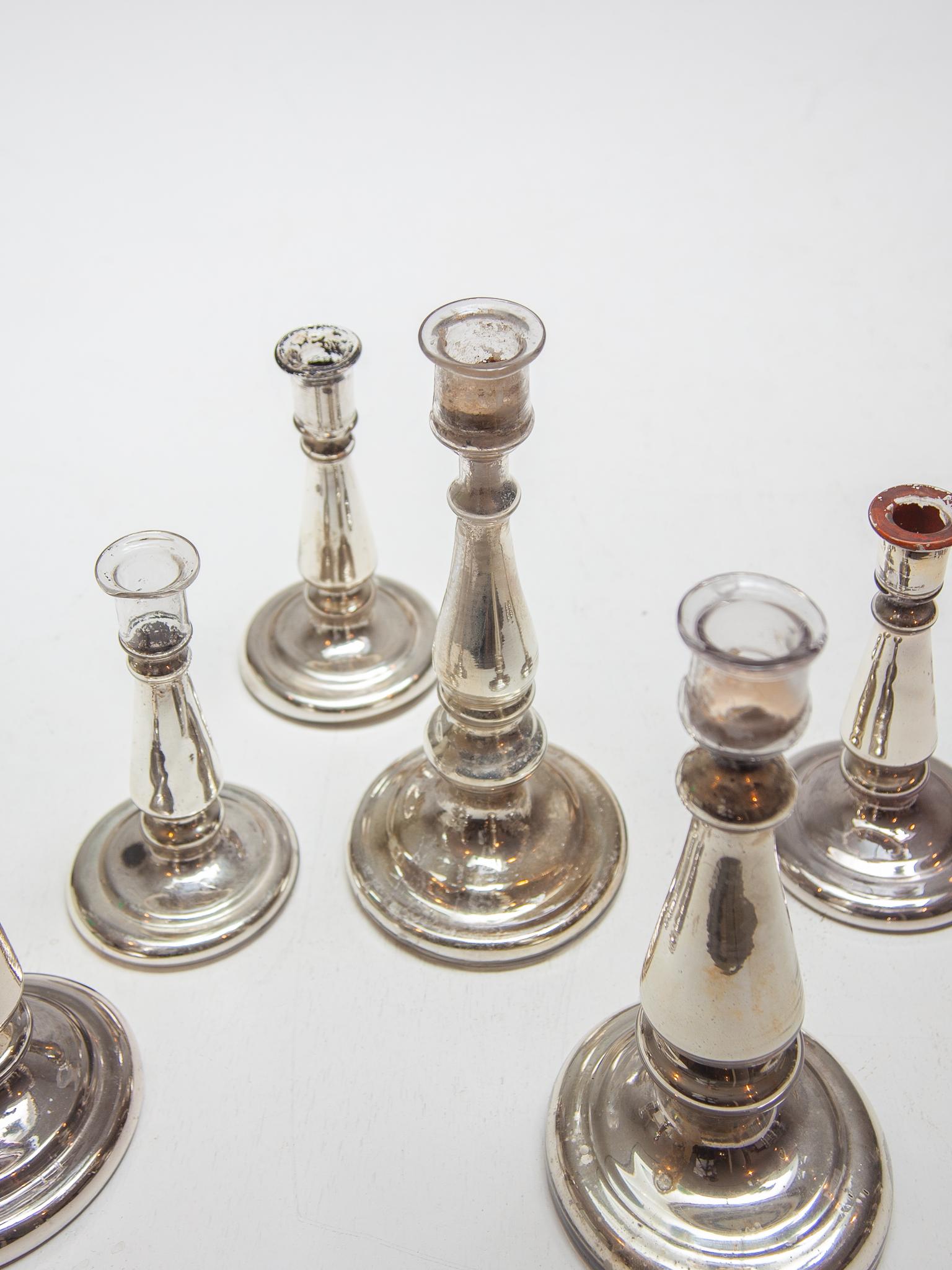 Inizio XX secolo Set di sei candelieri in vetro e argento Farmer, Belgio in vendita