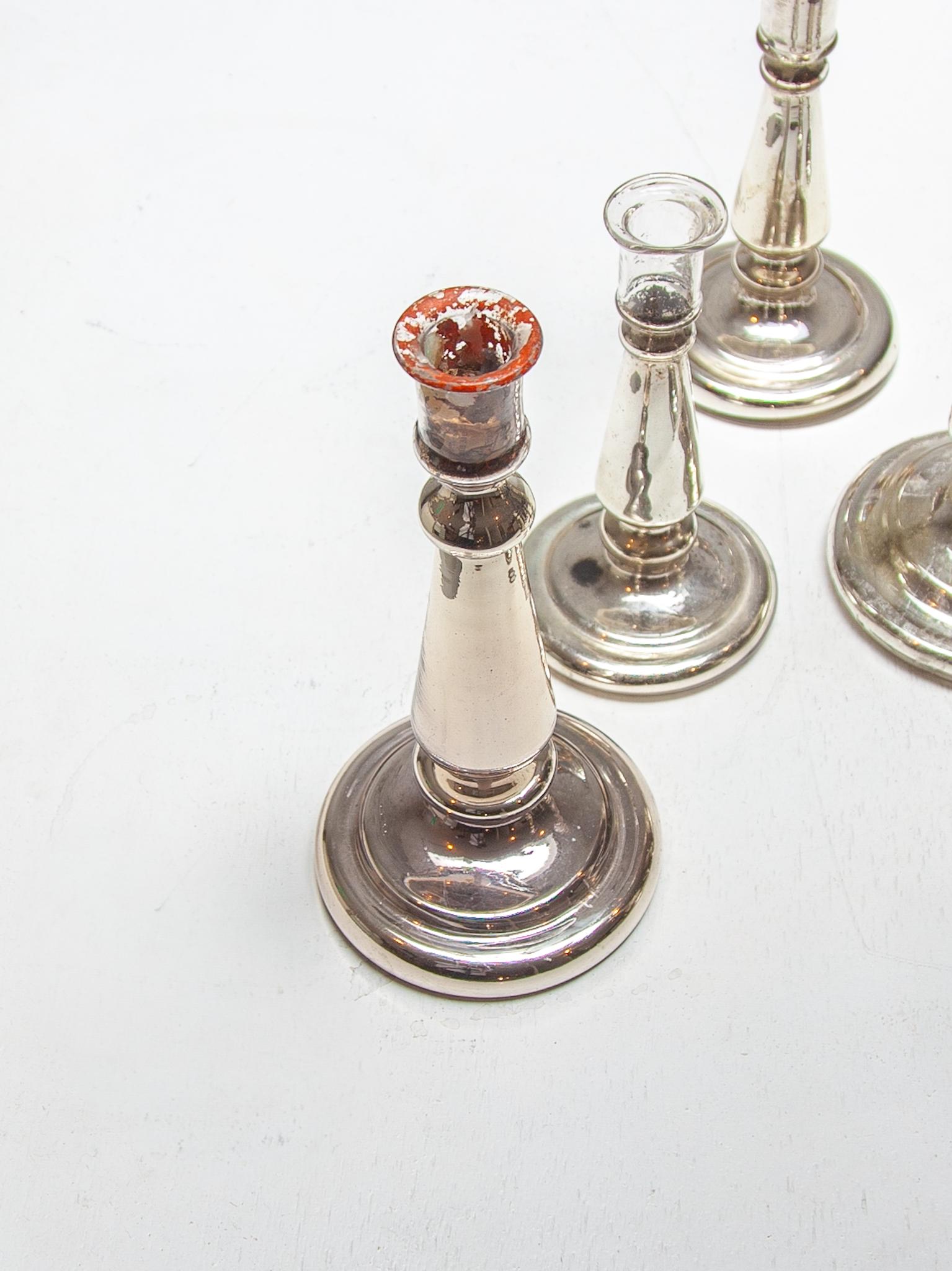 Argento Set di sei candelieri in vetro e argento Farmer, Belgio in vendita