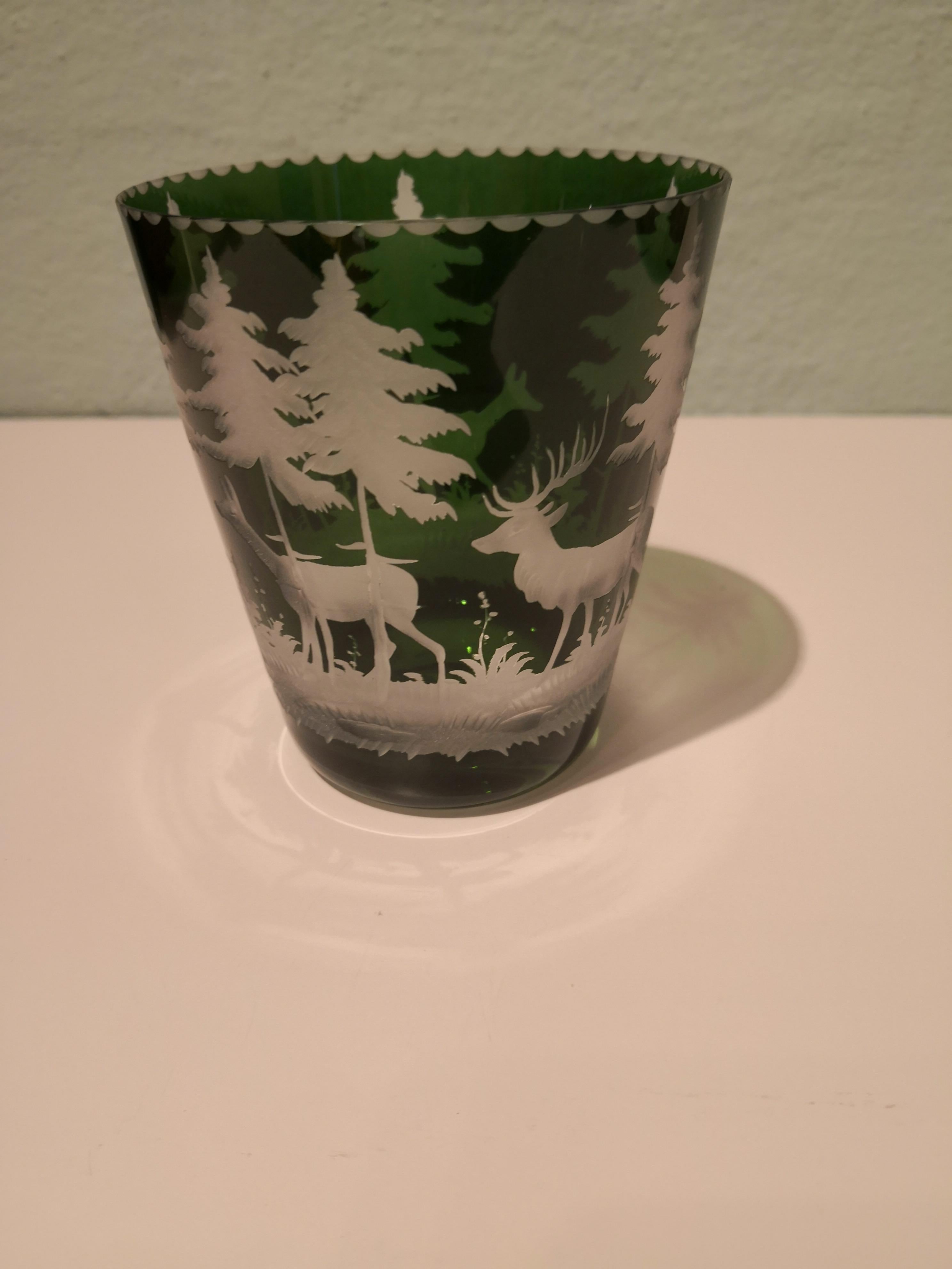 German Black Forest Set of Six Tumbler Green Hunting Decor Sofina Boutique Kitzbuehel For Sale