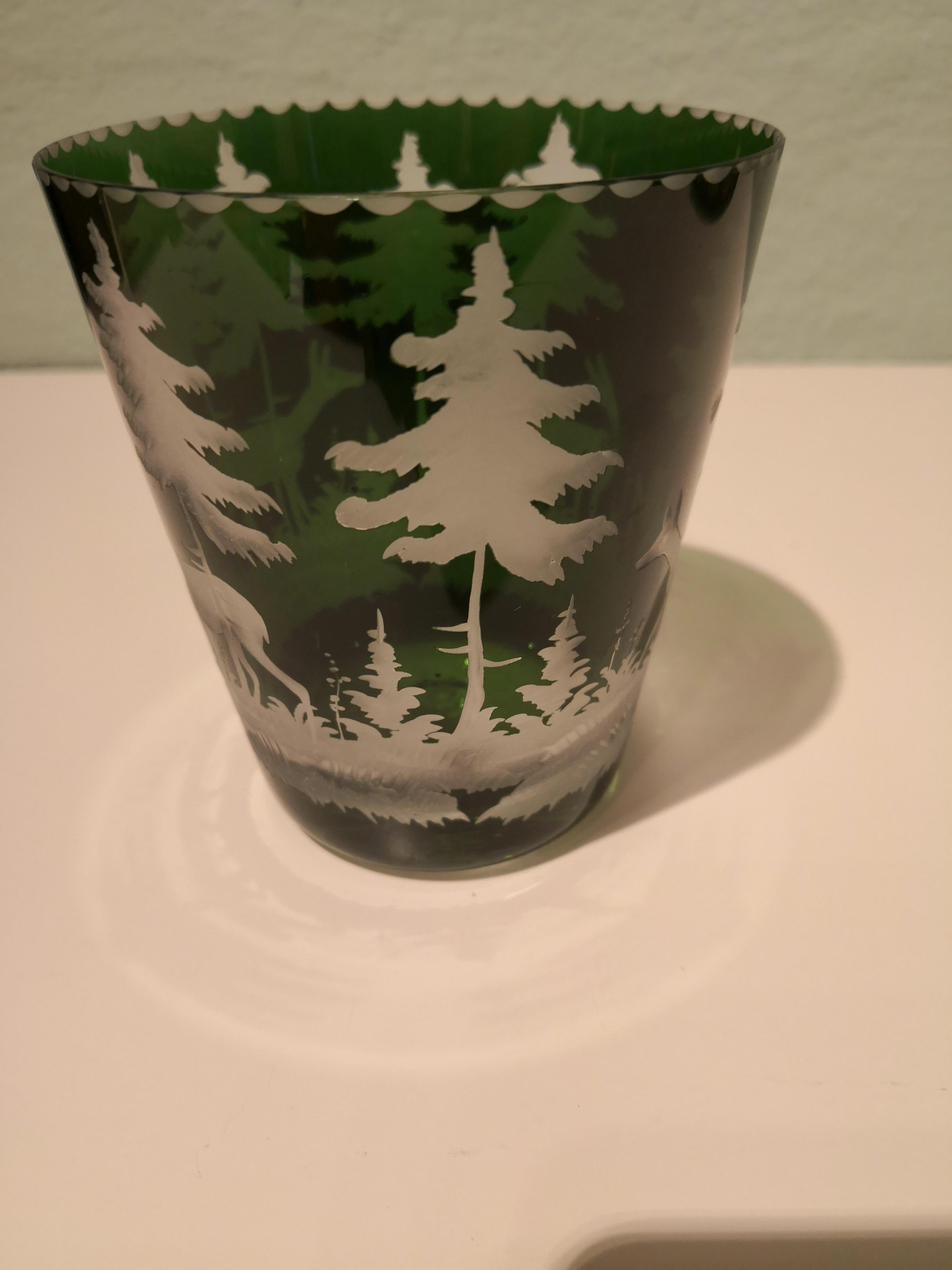 Hand-Crafted Black Forest Set of Six Tumbler Green Hunting Decor Sofina Boutique Kitzbuehel For Sale