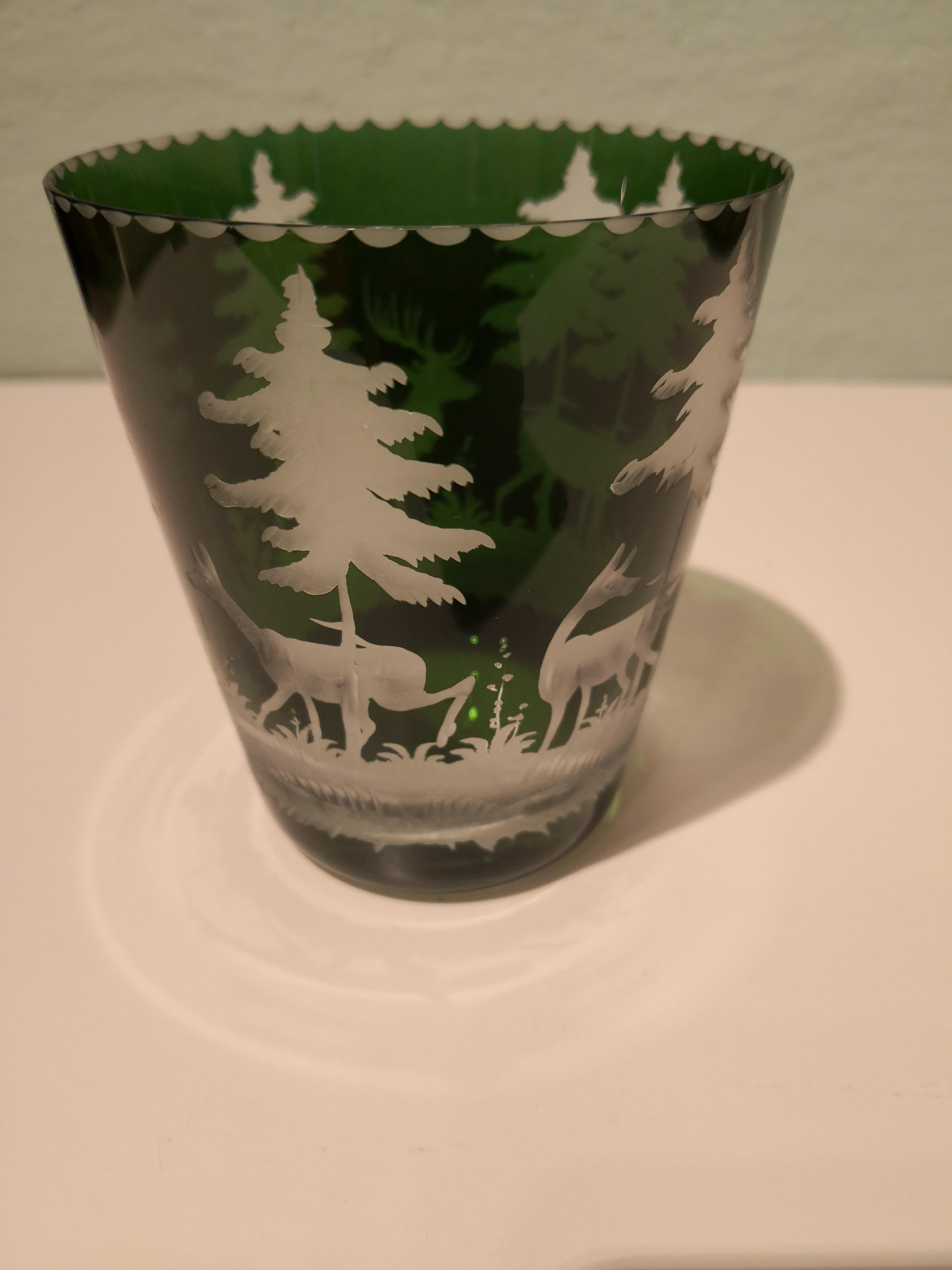 Contemporary Black Forest Set of Six Tumbler Green Hunting Decor Sofina Boutique Kitzbuehel For Sale