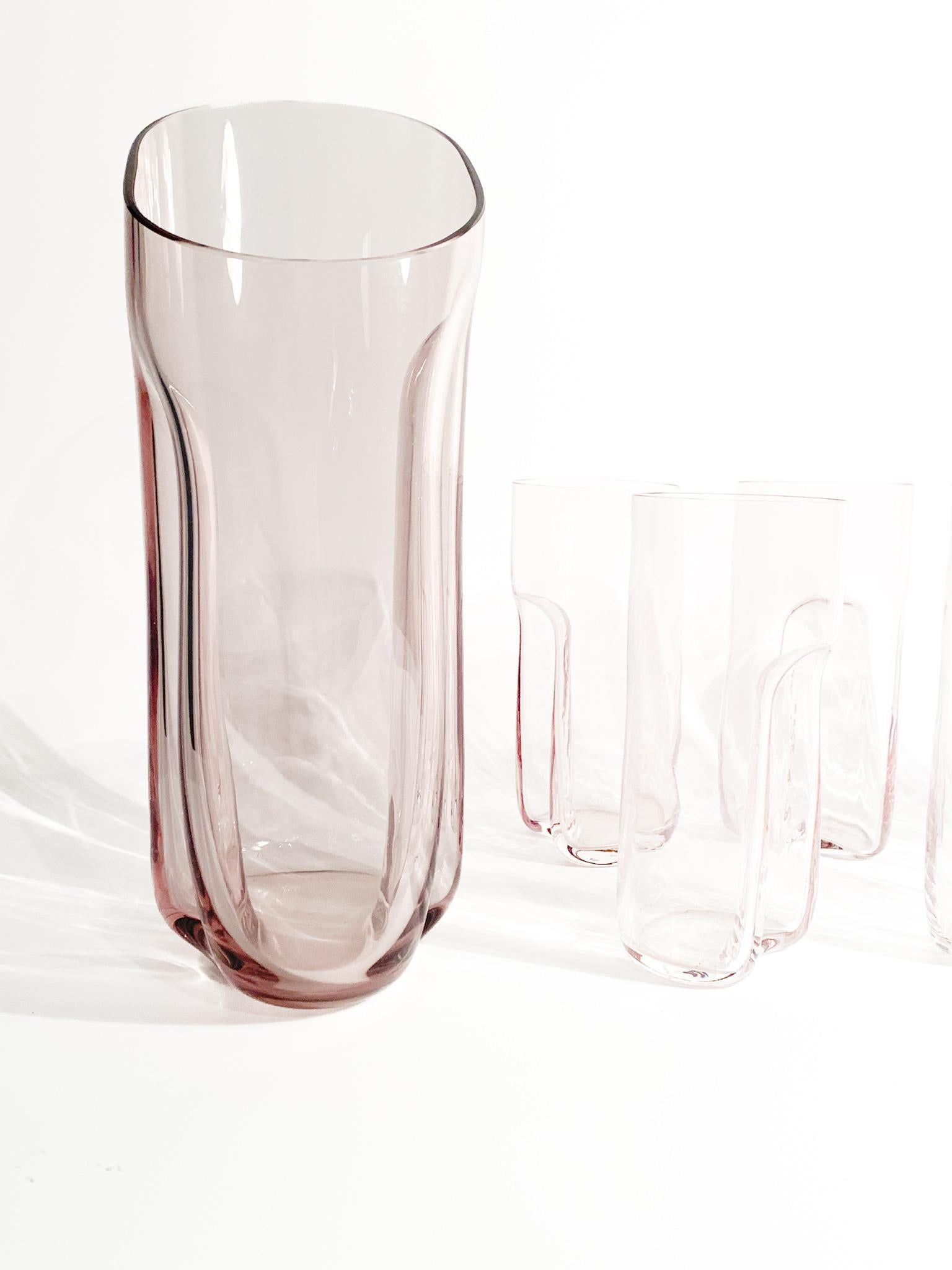 Set of Six Glasses and Carafe in Murano Glass by Cenedese and Albarelli 1970s For Sale 4