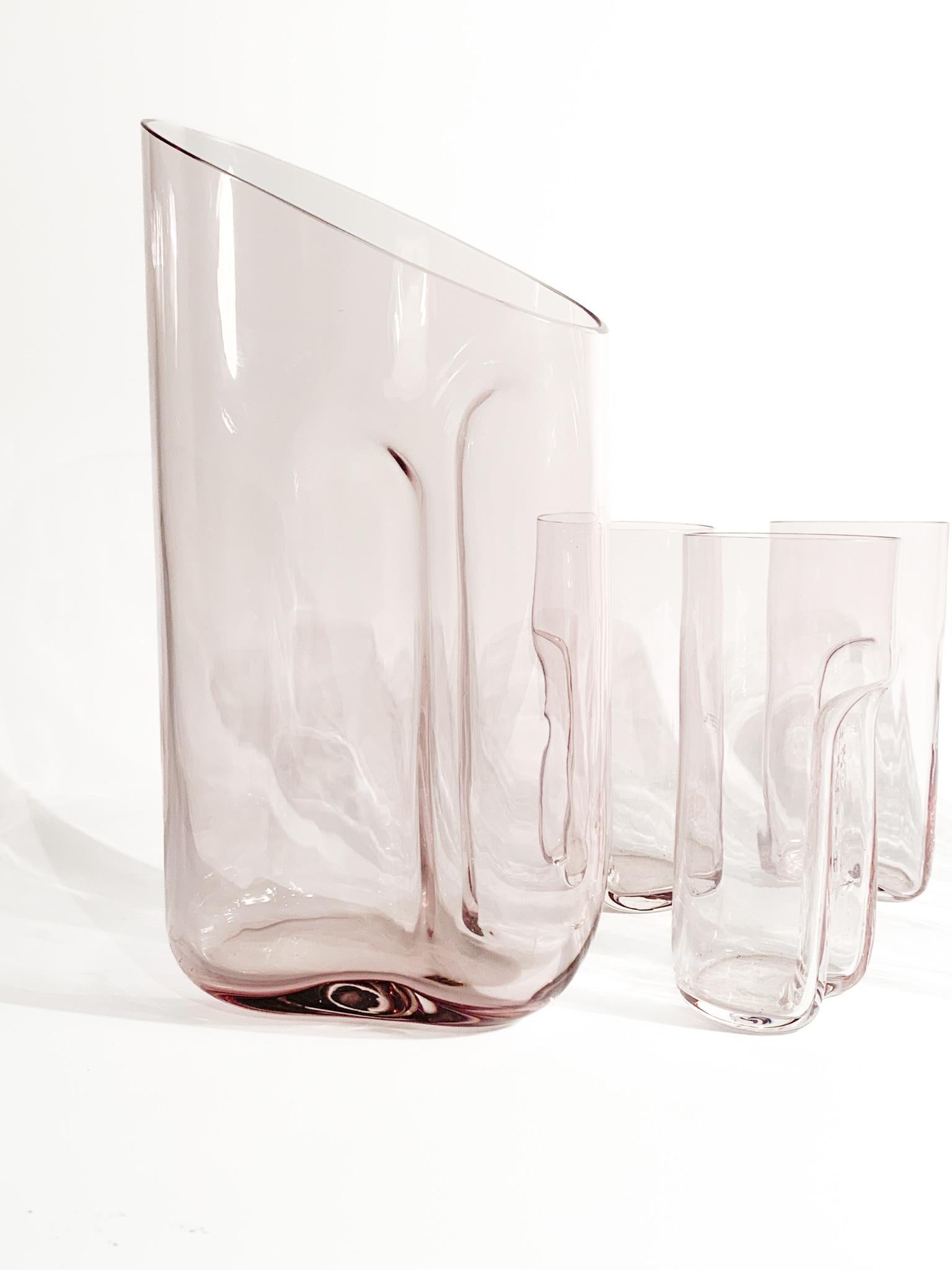 Set of Six Glasses and Carafe in Murano Glass by Cenedese and Albarelli 1970s For Sale 5
