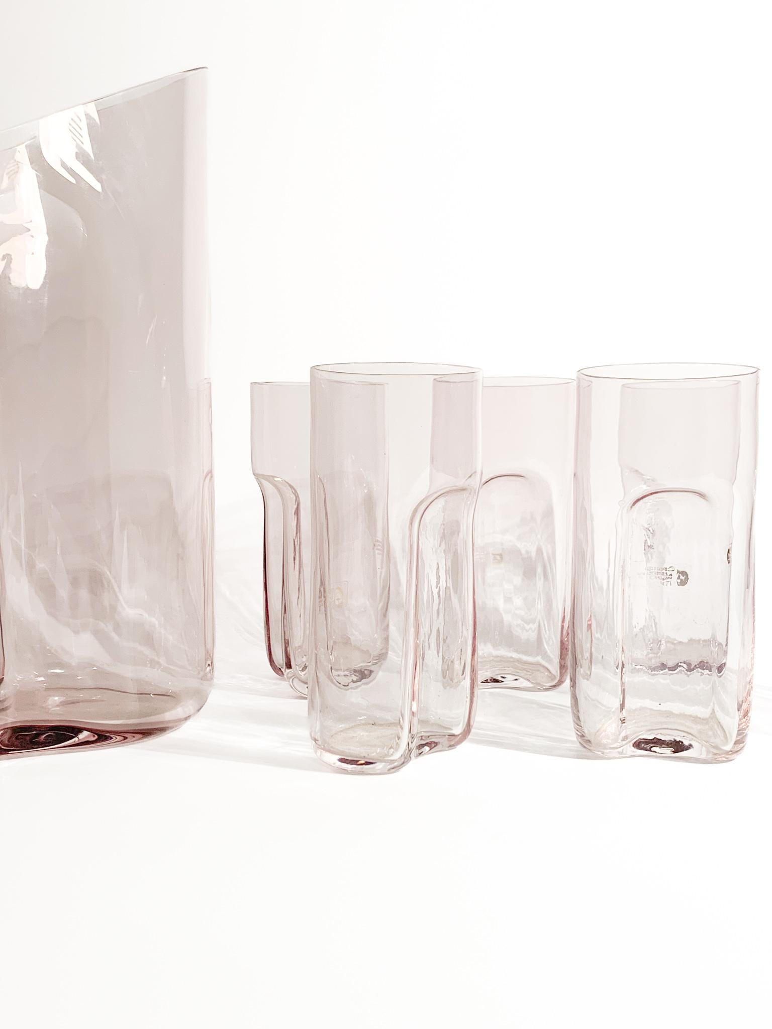 Set of Six Glasses and Carafe in Murano Glass by Cenedese and Albarelli 1970s For Sale 6