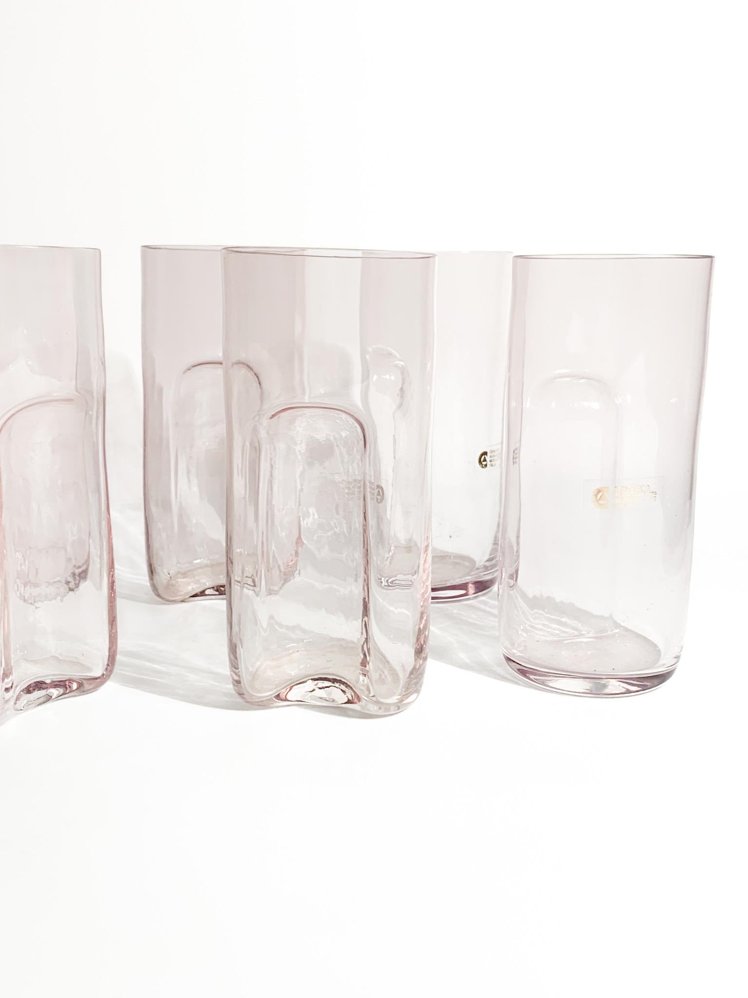 Italian Set of Six Glasses and Carafe in Murano Glass by Cenedese and Albarelli 1970s For Sale