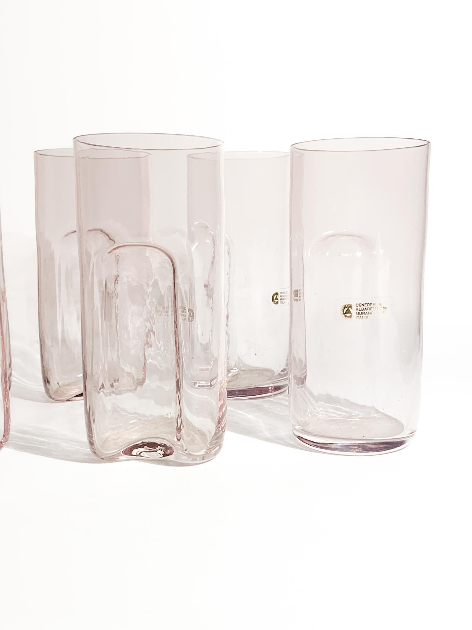 Set of Six Glasses and Carafe in Murano Glass by Cenedese and Albarelli 1970s For Sale 1