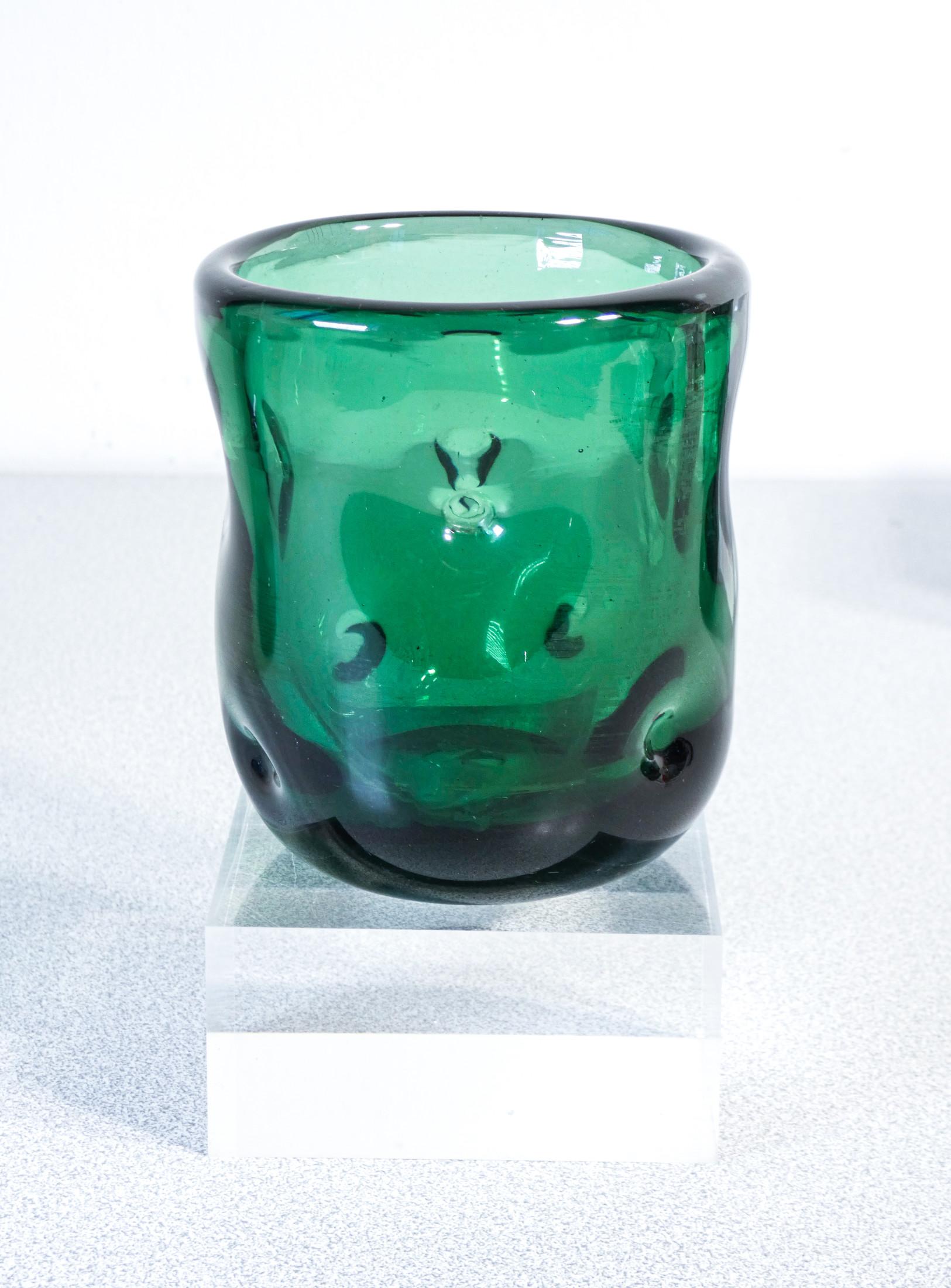 Mid-20th Century Set of Six Glasses, Handmade in Empoli Green Blown Glass, Tuscany, 1960s