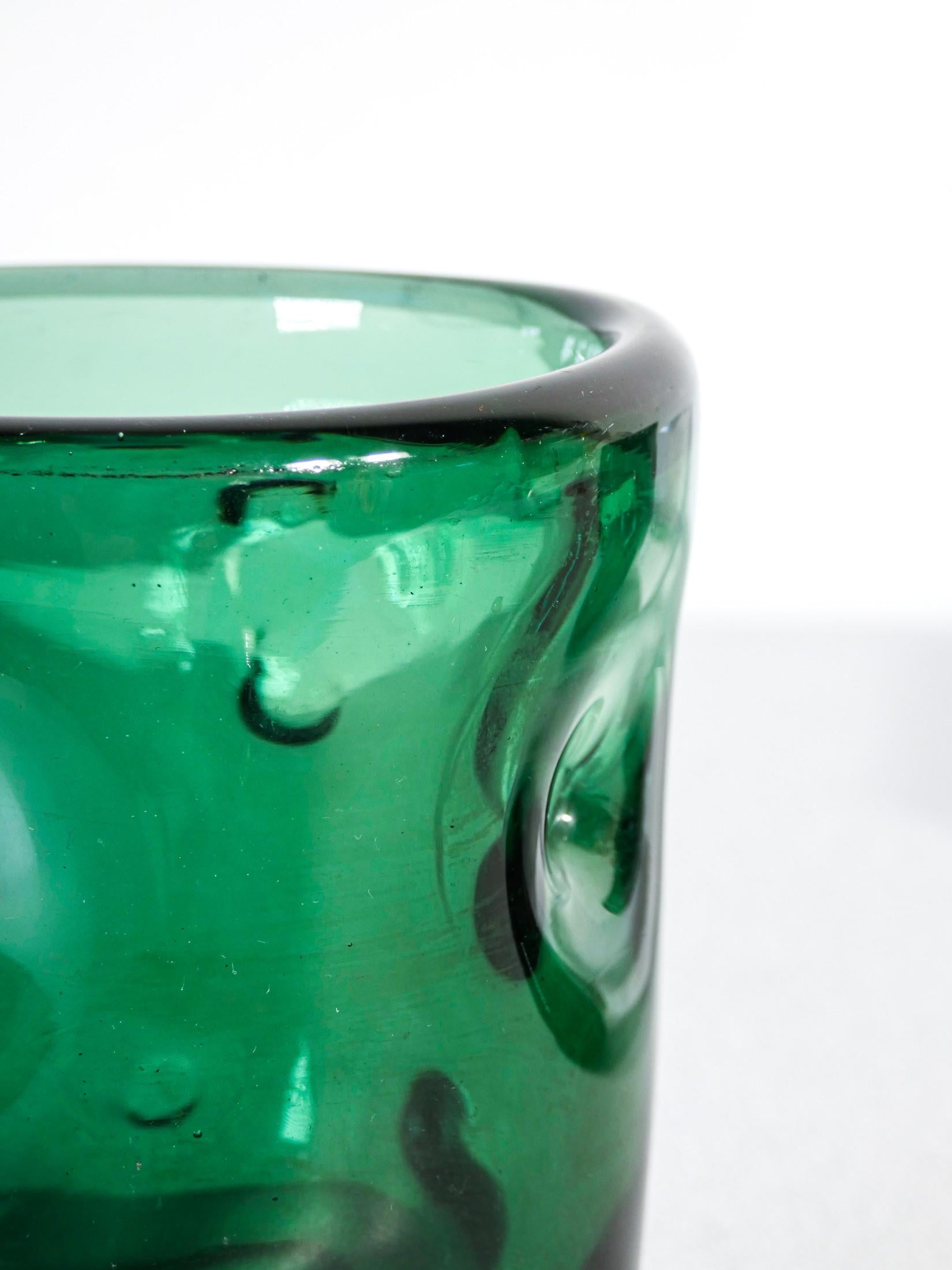 Set of Six Glasses, Handmade in Empoli Green Blown Glass, Tuscany, 1960s 2