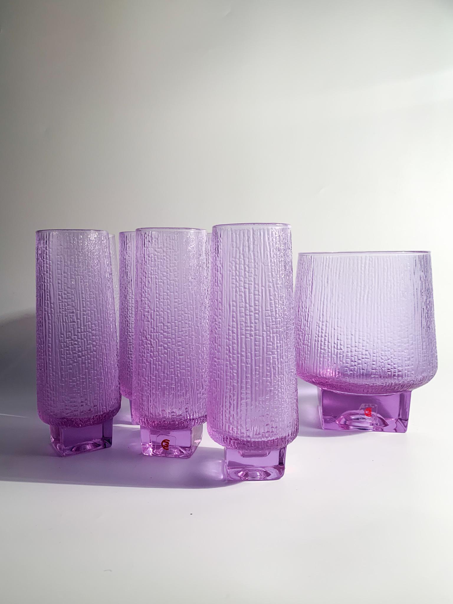Swedish Set of Six Glasses & Ice Bucket in Alexandrite Crystal by Tapio Wirkkala Littala