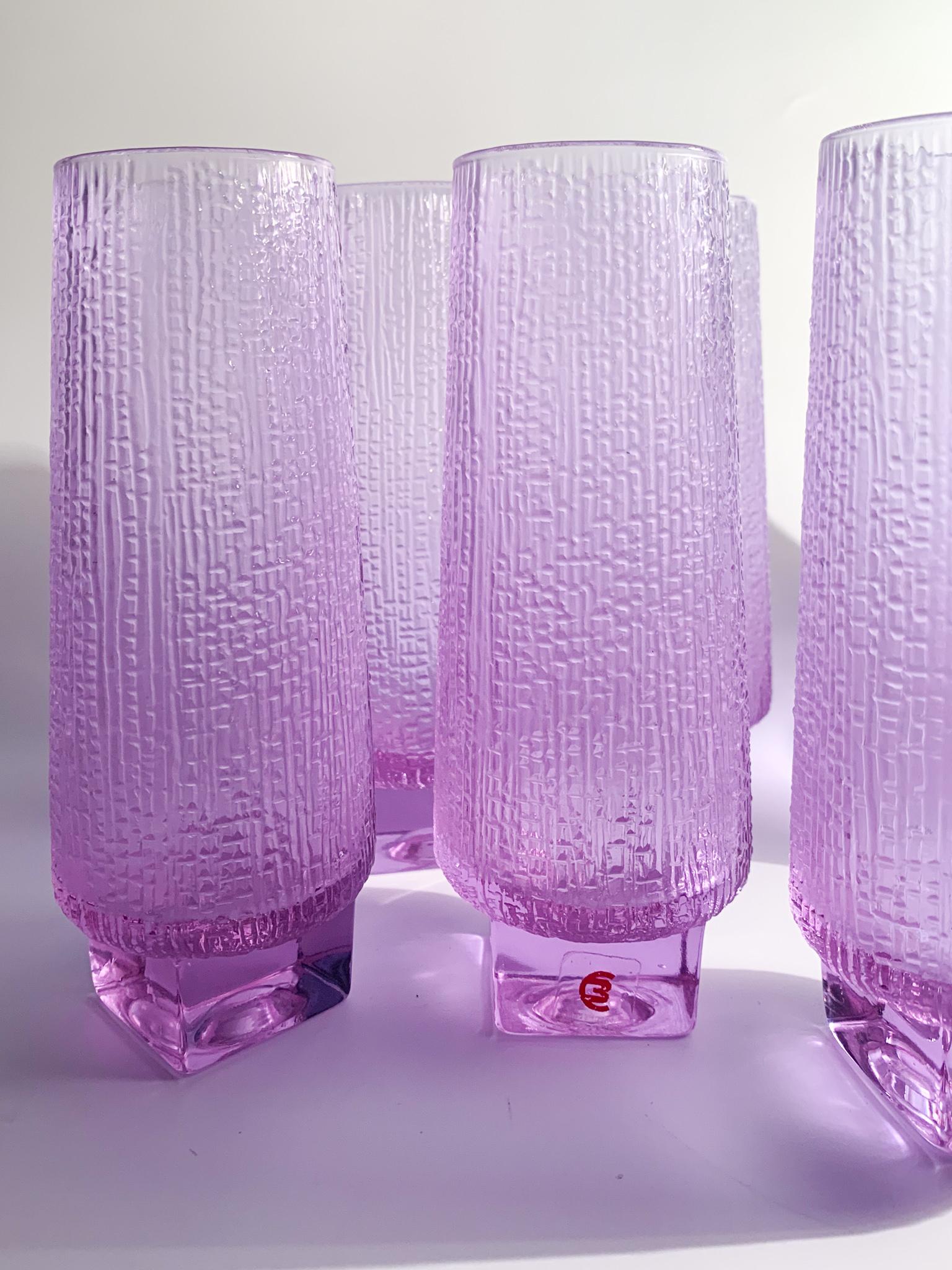 Set of Six Glasses & Ice Bucket in Alexandrite Crystal by Tapio Wirkkala Littala In Good Condition In Milano, MI